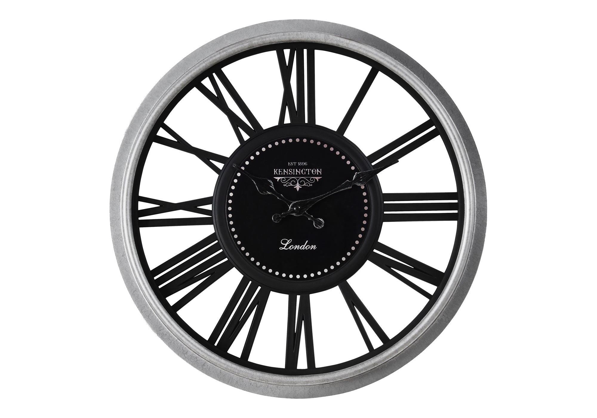 HORLOGE - 16" DIA. MURALE / NOIR / ARGENT – I 9086