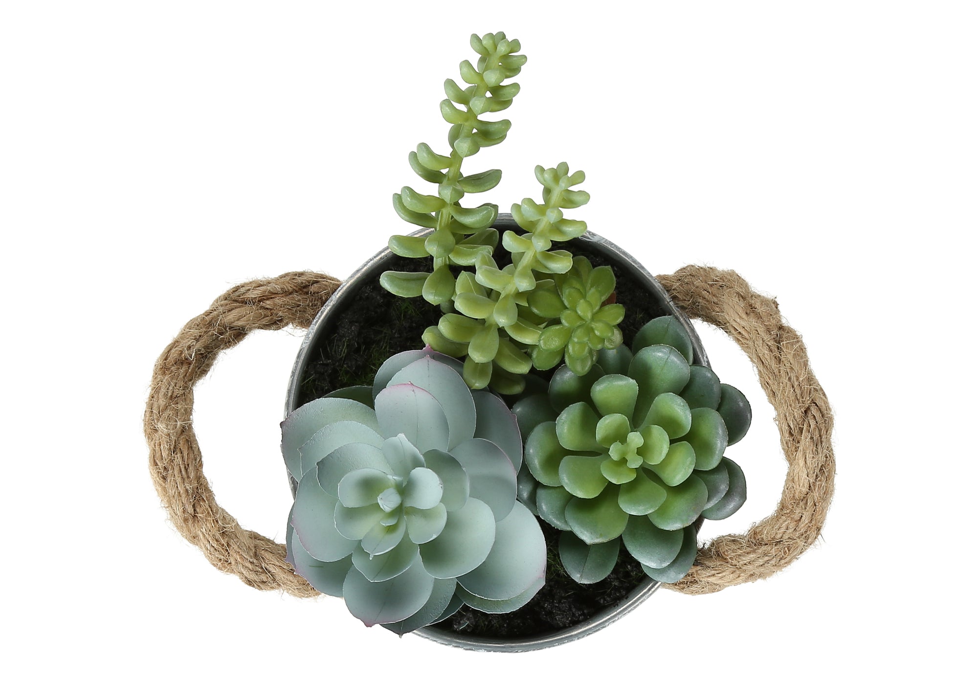 PLANTE ARTIFICIELLE - 2MCX / 7"H SUCCULENT POT 5" METAL – I 9361