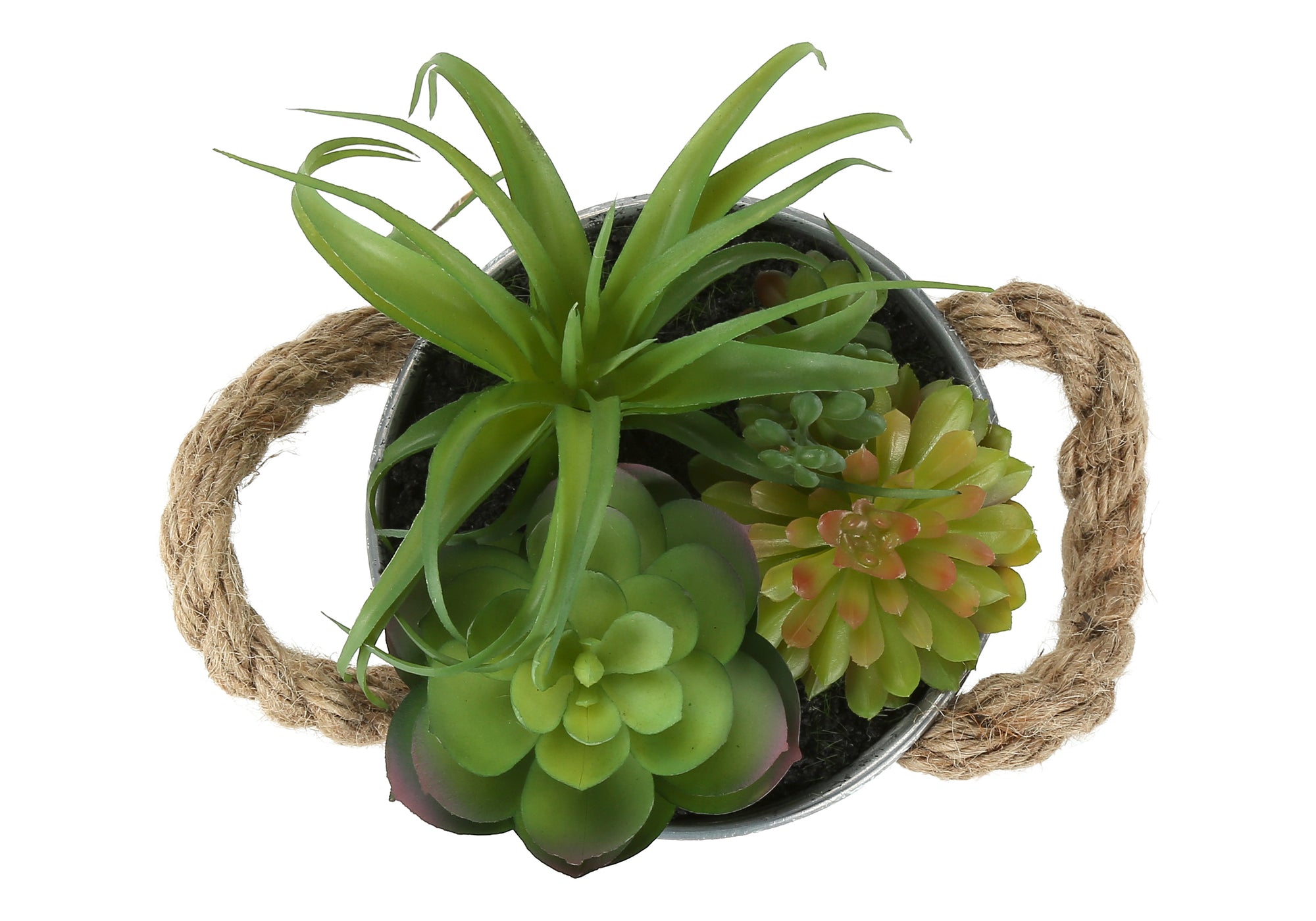 PLANTE ARTIFICIELLE - 2MCX / 7"H SUCCULENT POT 5" METAL – I 9361
