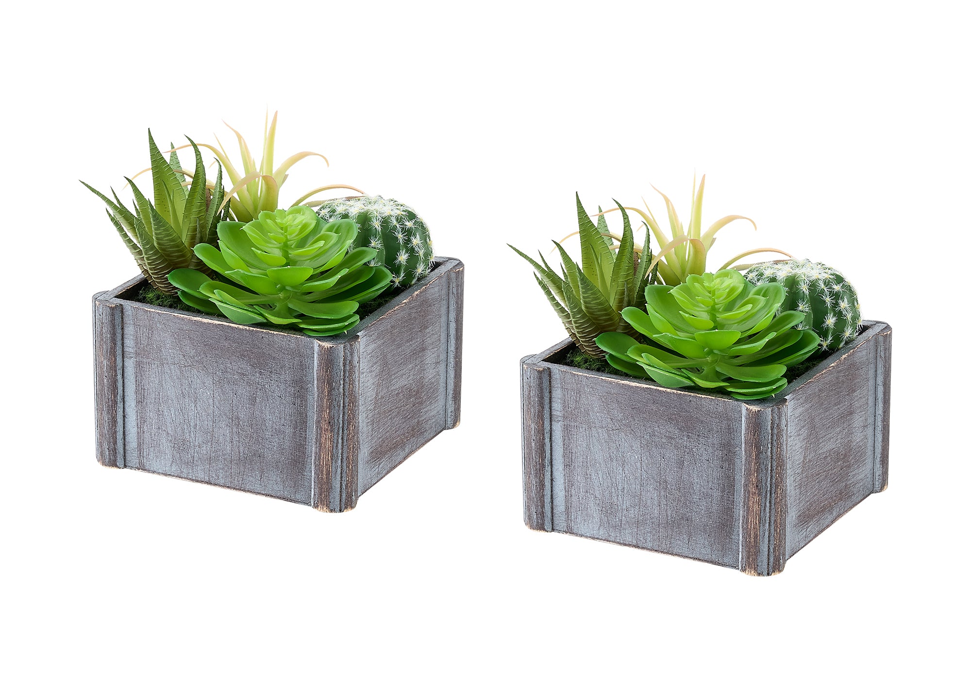 PLANTE ARTIFICIELLE - 2MCX / 8"H SUCCULENTE 7"X7" POT BOIS – I 9370
