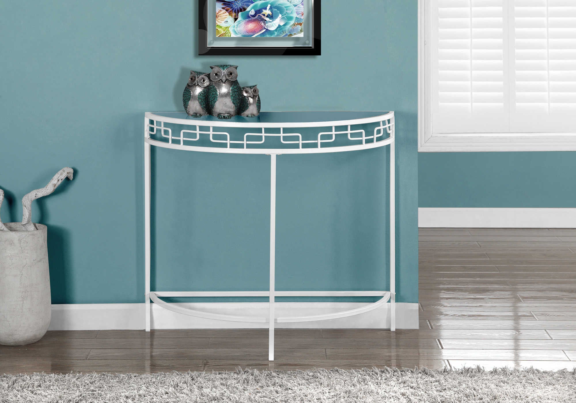 TABLE D'APPOINT - 36"L / CONSOLE D'ENTREE METAL BLANC – I 2112