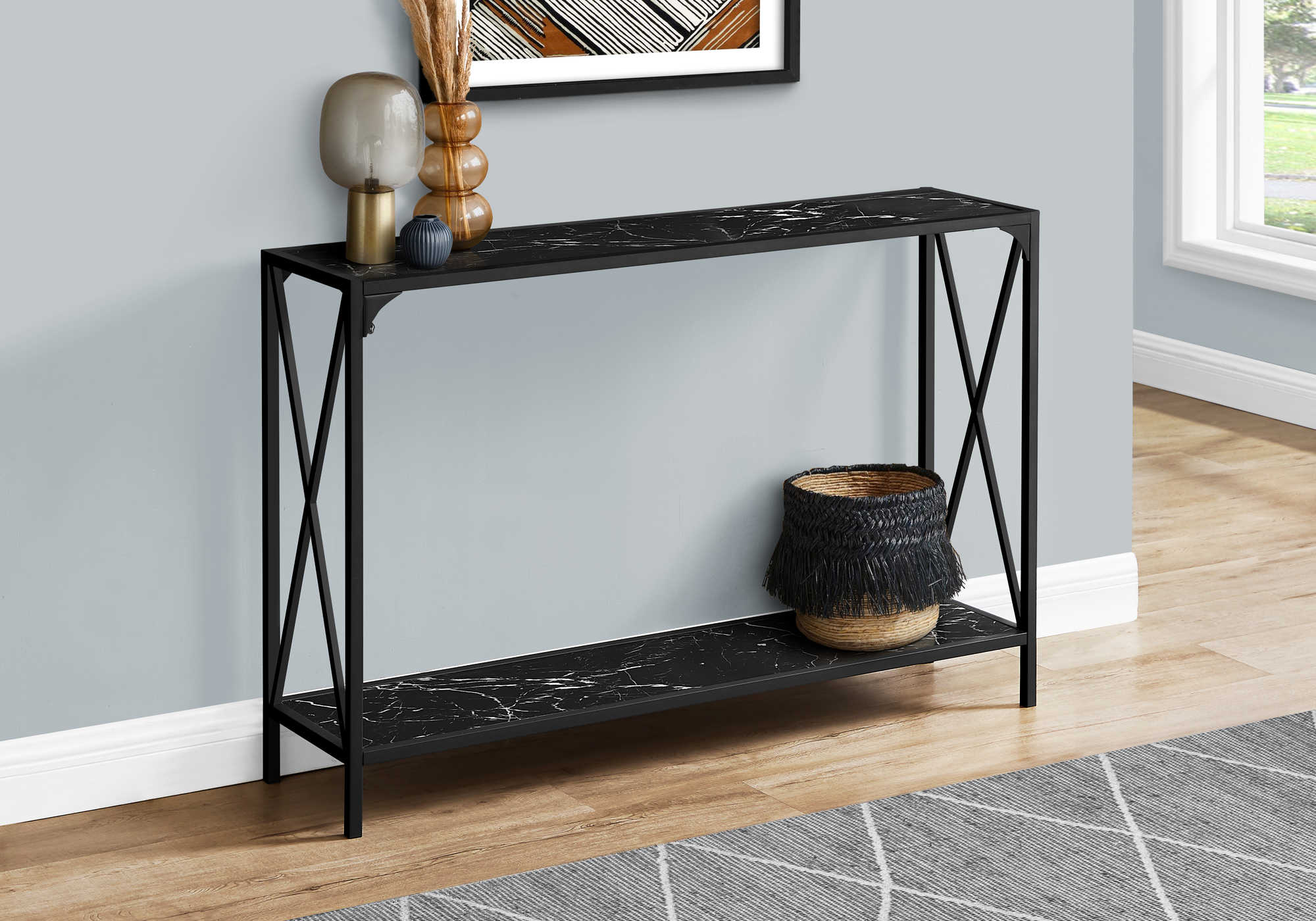 TABLE D'APPOINT - 48"L / MARBRE NOIR/CONSOLE D'ENTRE NOIR – I 2126.