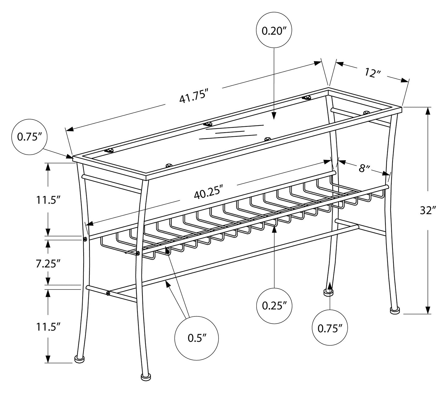 TABLE D'APPOINT - 42"L/ARGENT/CONSOLE ENTREE VERRE TREMPE – I 2128.