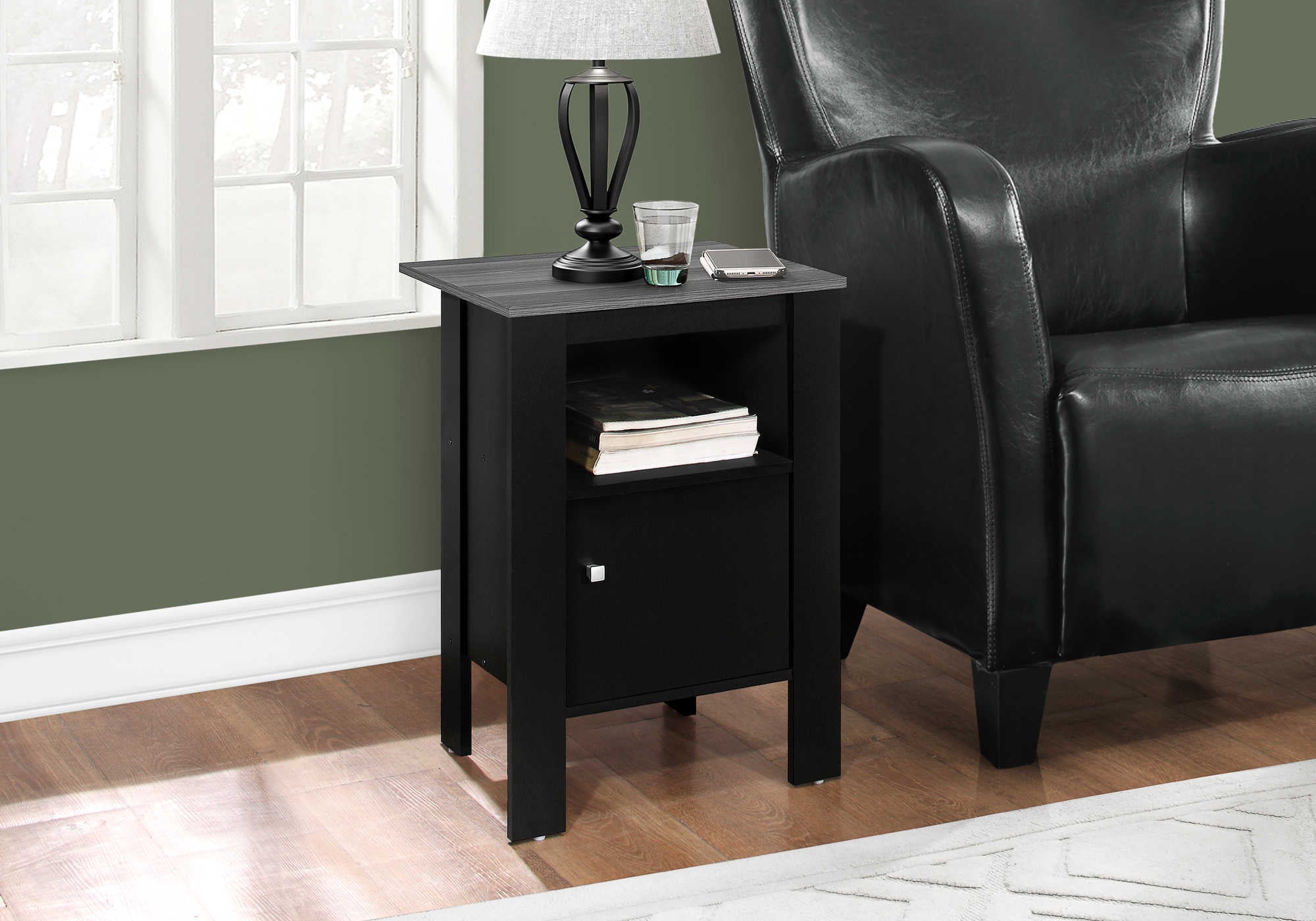 Image of accent table - black / grey top night stand with storage  i 2134.