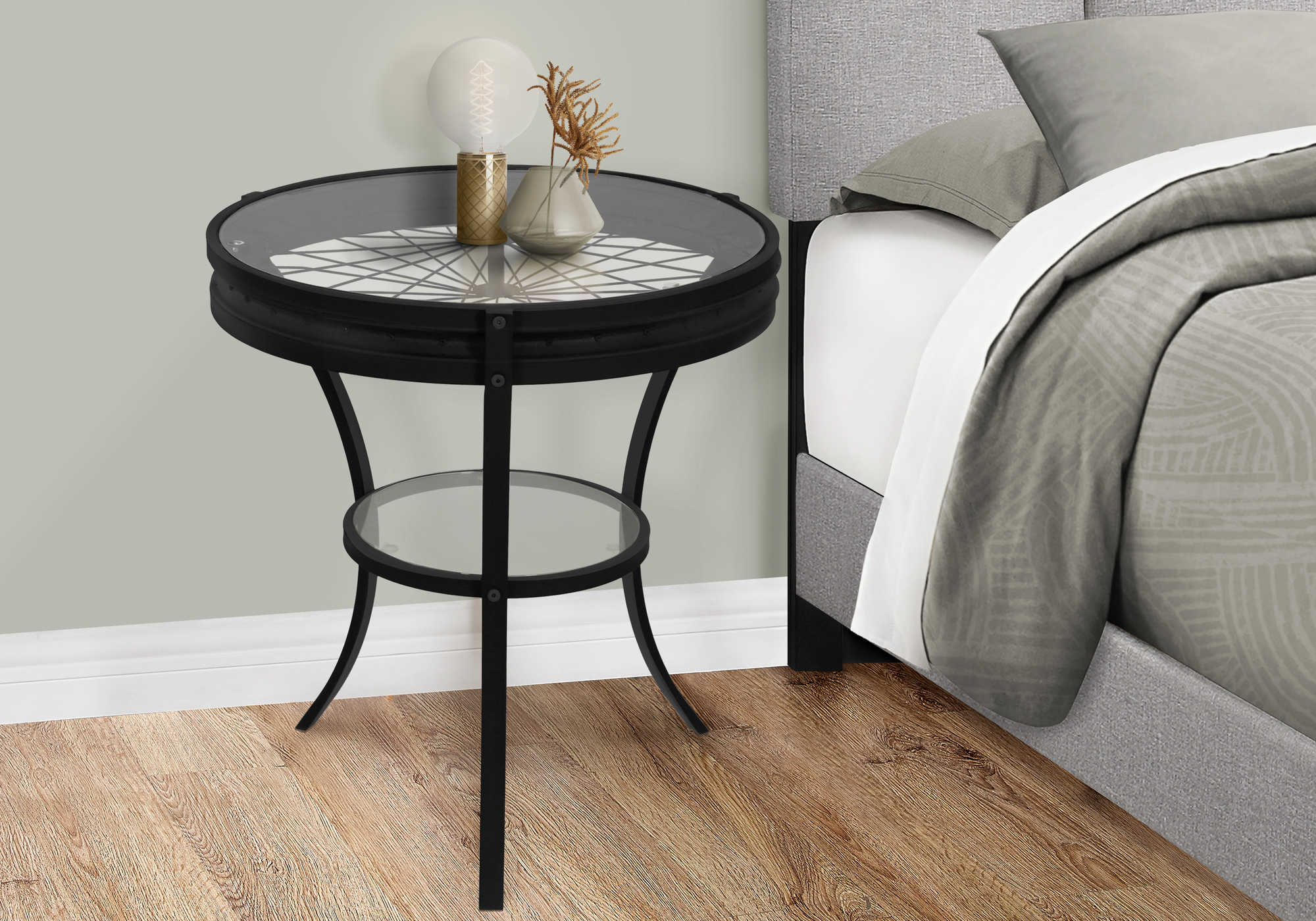 Image of nightstand - 22"dia / black with tempered glass i 2140.