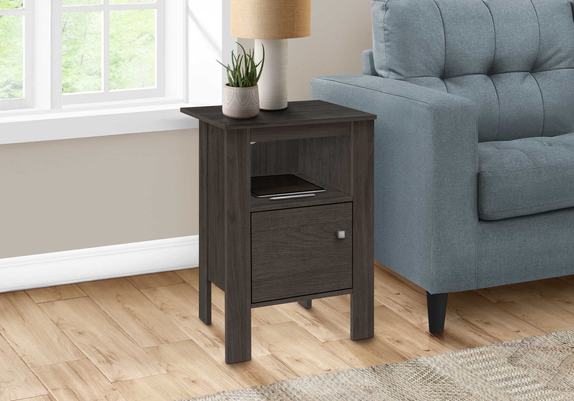 Image of accent table - brown oak night stand with storage  i 2145.