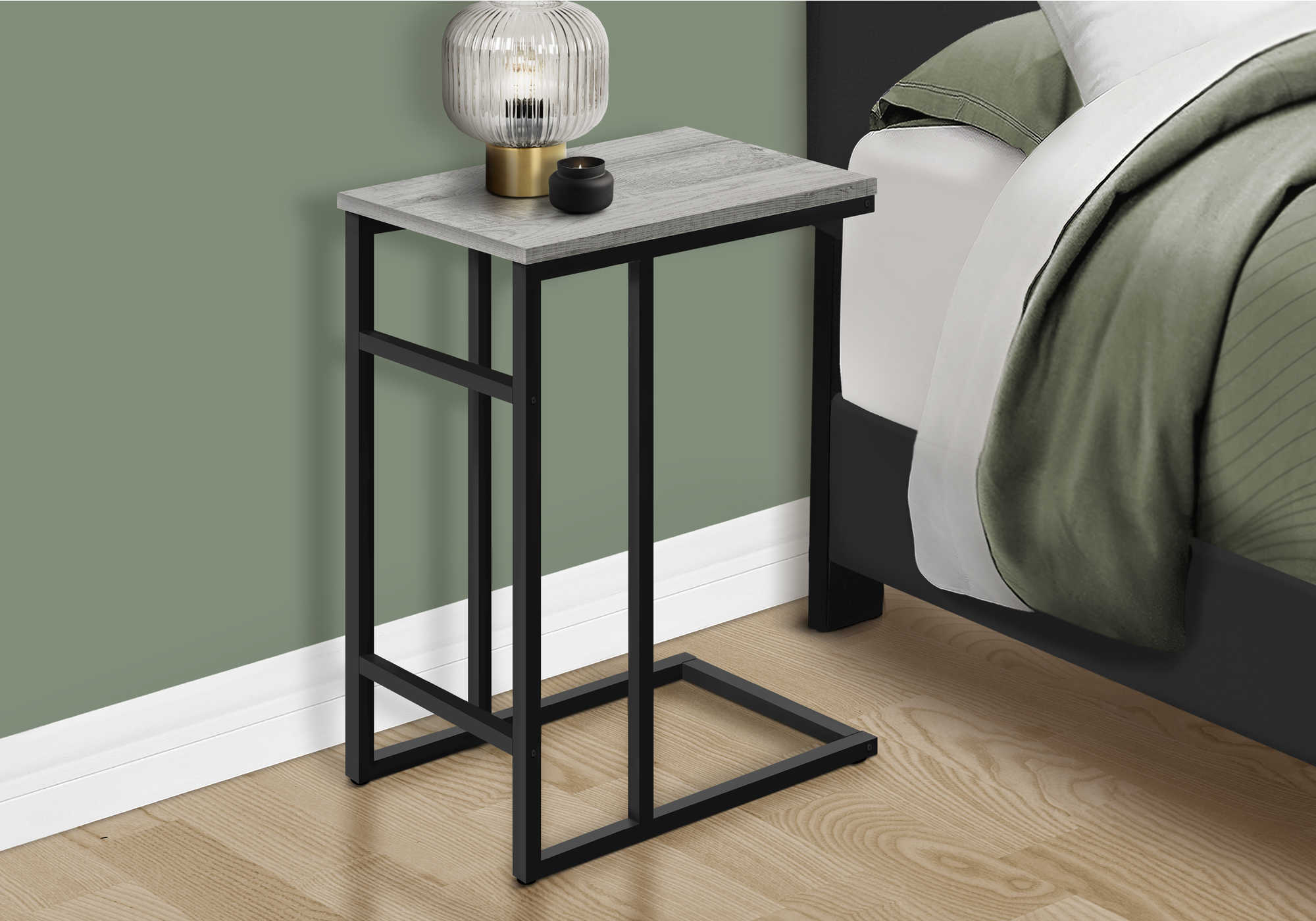 TABLE DE CHEVET - 24"H / GRIS / METAL NOIR – I 2171.
