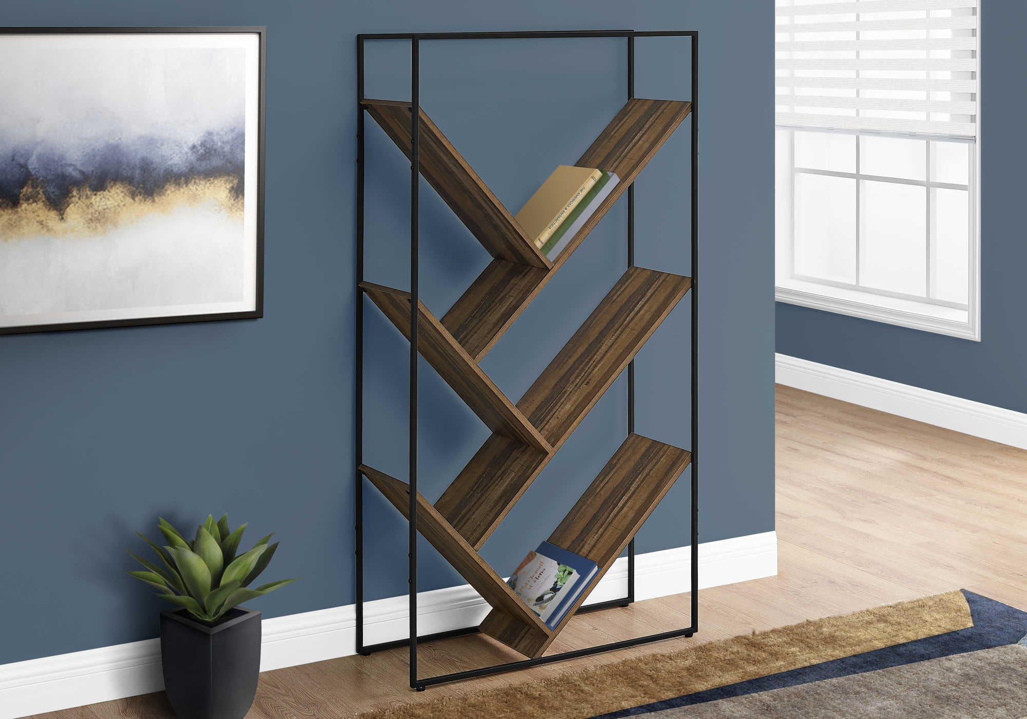 ETAGERE - 60"H / FAUX BOIS BRUN / METAL NOIR – I 2202.