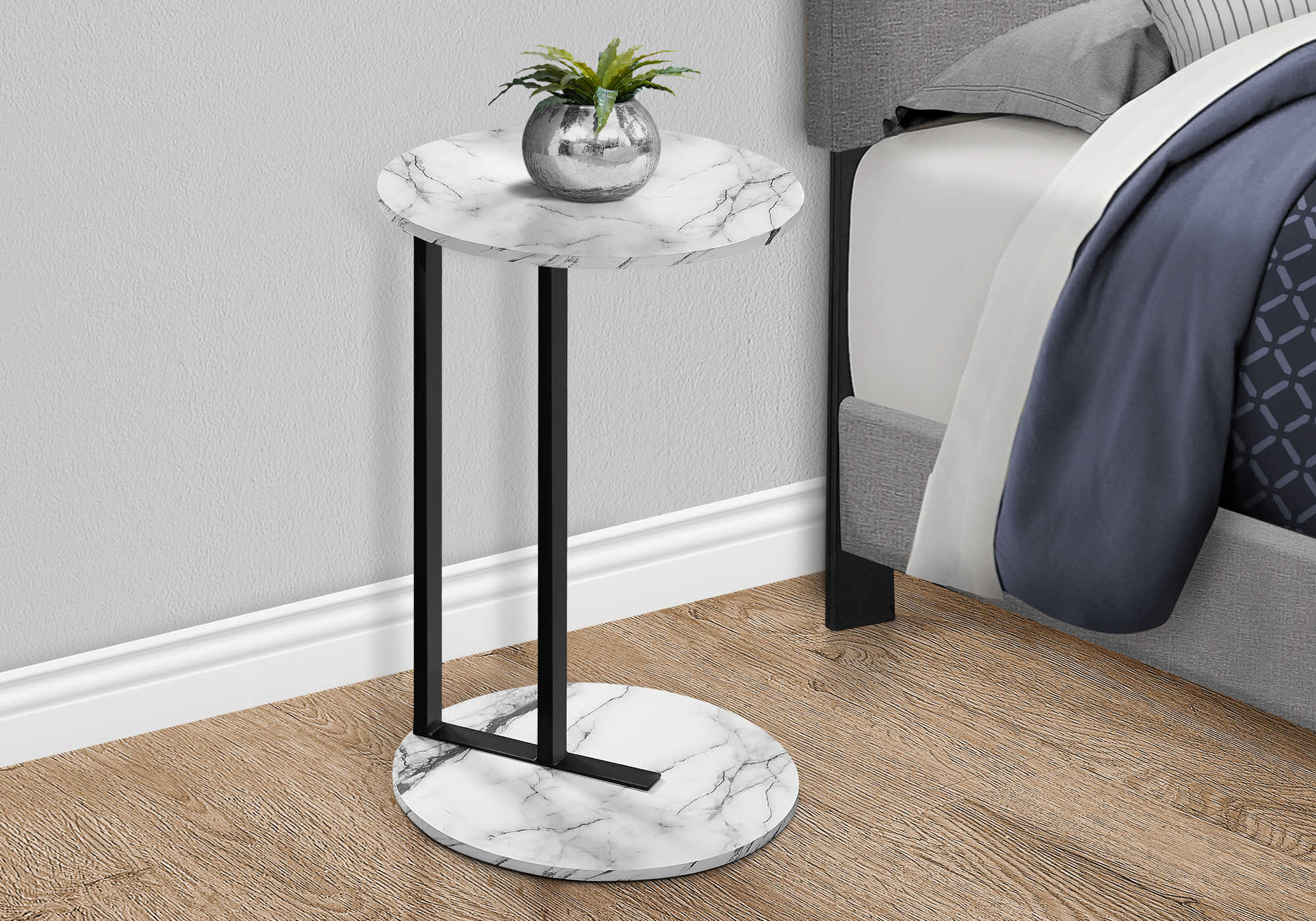 Image of nightstand - 24"h / white marble-look / black metal i 2210.