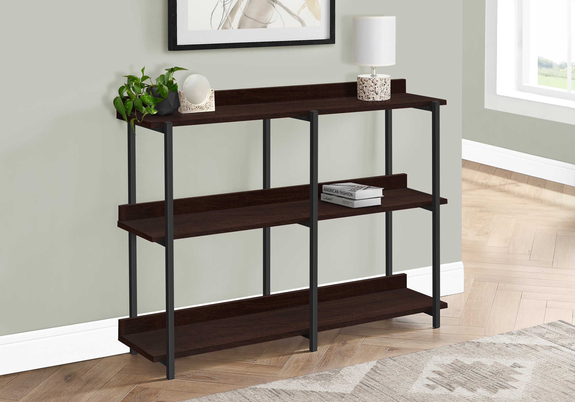 TABLE D'APPOINT - 48"L / CONSOLE ESPRESSO / METAL NOIR – I 2215.