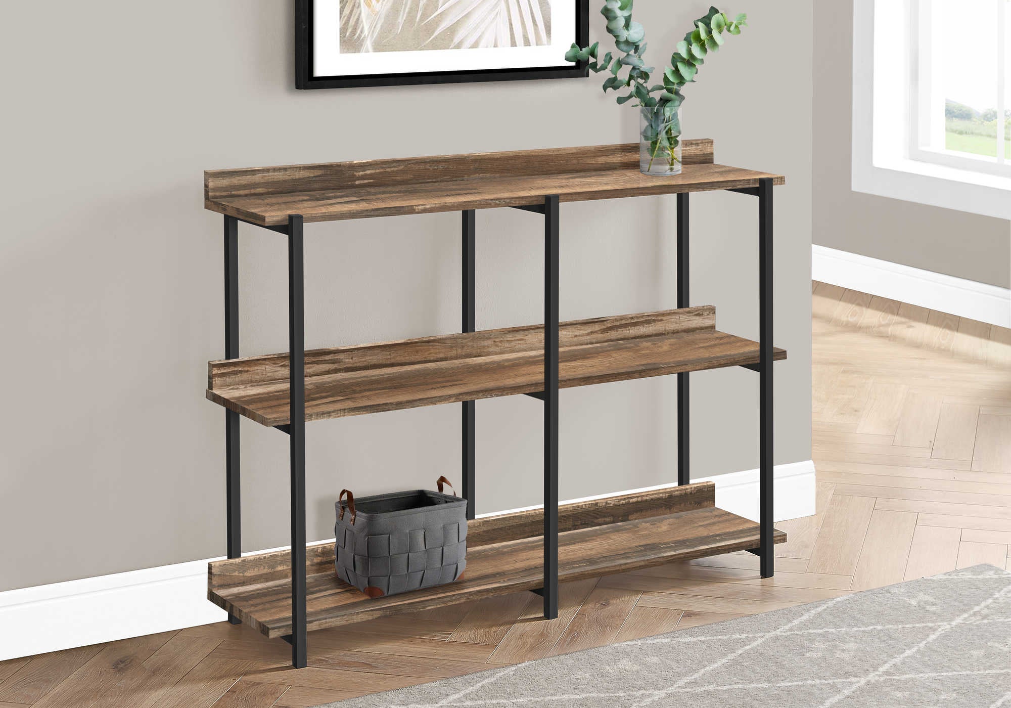 Image of accent table - 48"l / brown reclaimed / black console  i 2216.