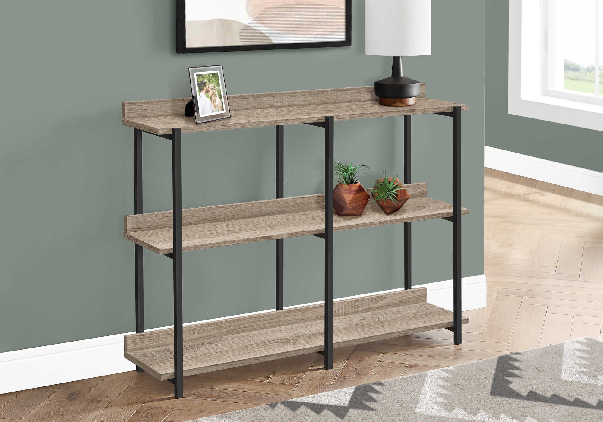 Image of accent table - 48"l / dark taupe / black metal console  i 2218.