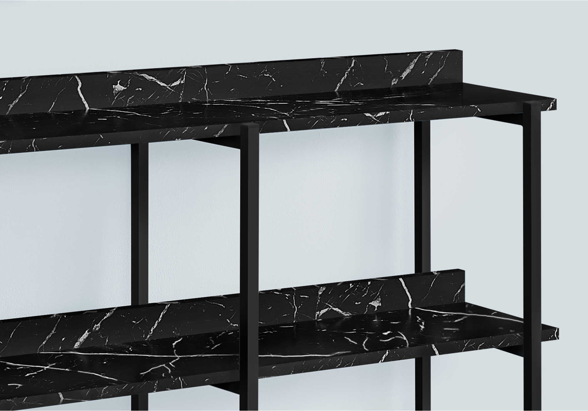 TABLE D'APPOINT - 48"L / CONSOLE MARBRE NOIR / METAL NOIR – I 2220.