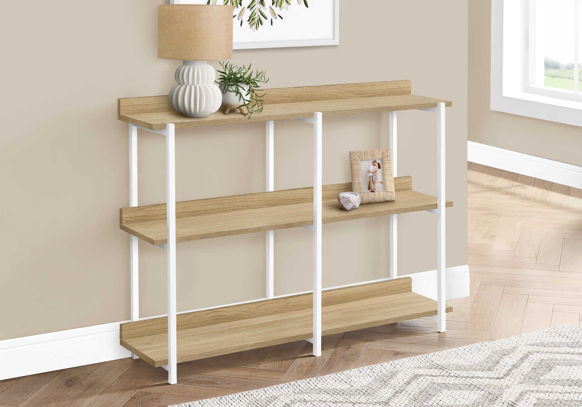 Image of accent table - 48"l / natural / white metal hall console  i 2222.
