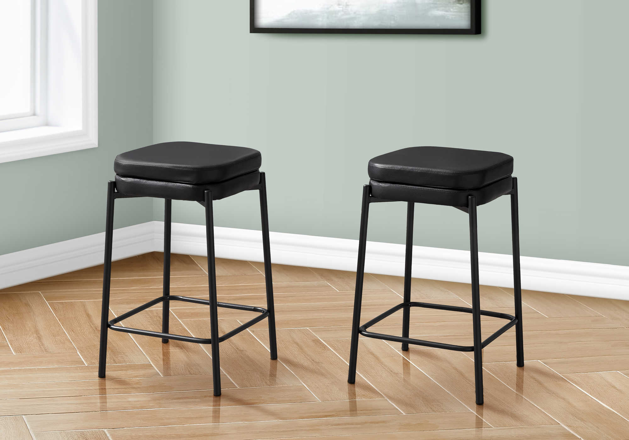 TABOURET DE BAR - 2PCS / PU NOIR / NOIR HAUTEUR COMPTOIR – I 2225