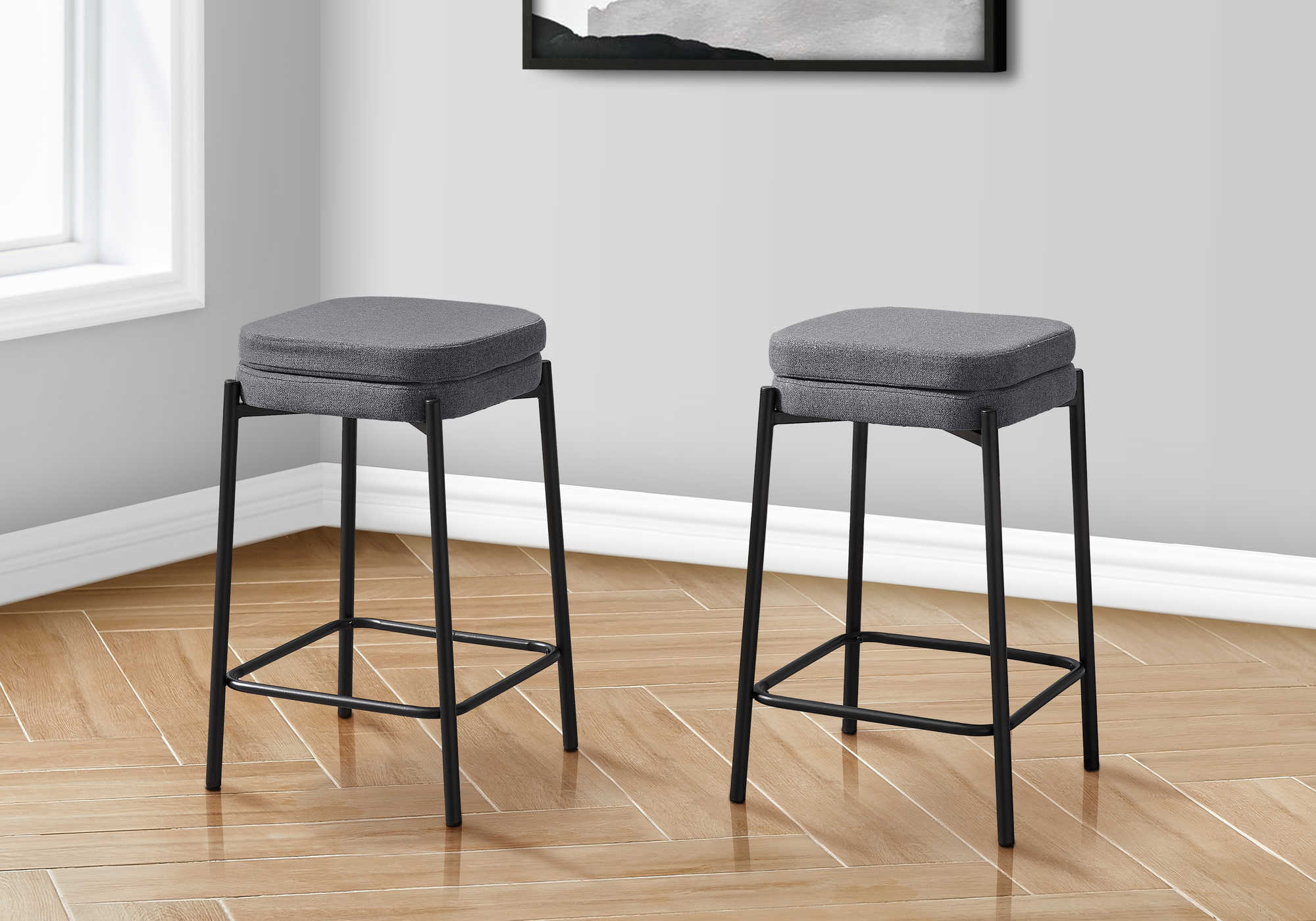 TABOURET DE BAR - 2PCS / GRIS / NOIR HAUTEUR COMPTOIR – I 2226