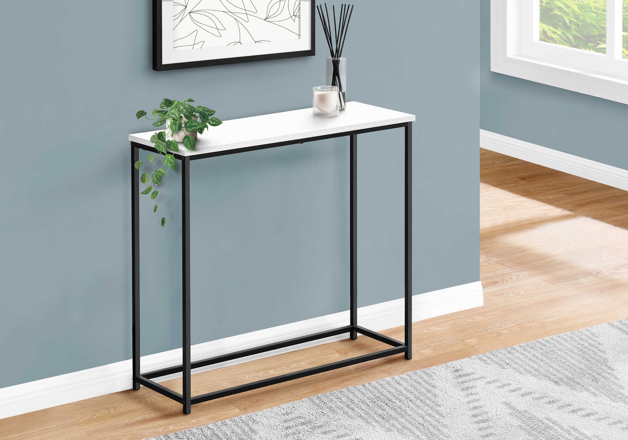 TABLE D'APPOINT - 32"L / CONSOLE BLANC / METAL NOIR – I 2252.
