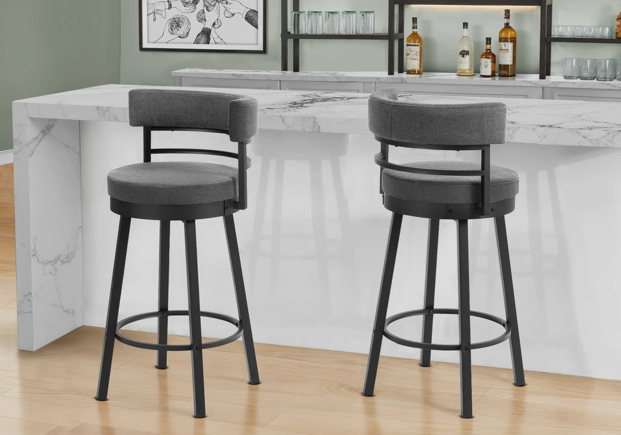 TABOURET DE BAR - 2PCS / 39"H BAR / PIVOTANT / TISSU GRIS – I 2303