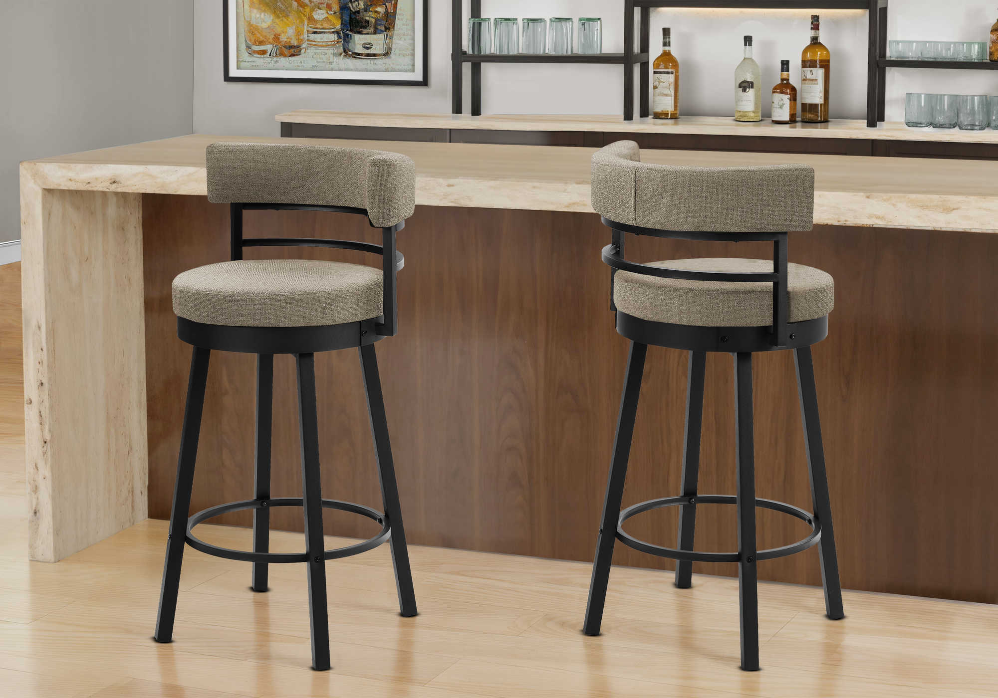 TABOURET DE BAR - 2PCS / 39"H BAR / PIVOTANT / TISSU BEIGE – I 2304