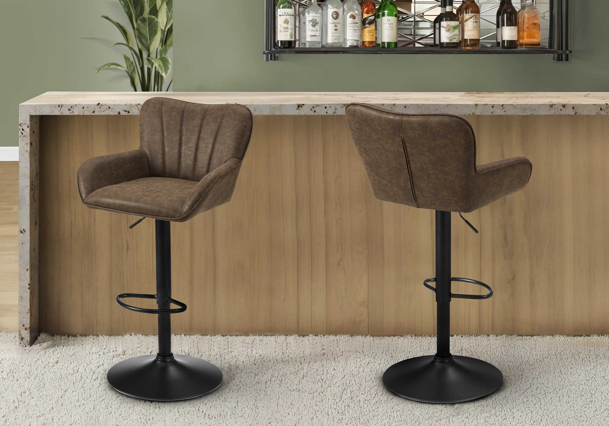 TABOURET DE BAR - 2PCS / PU BRUN / NOIR HAUTEUR REGLABLE – I 2329