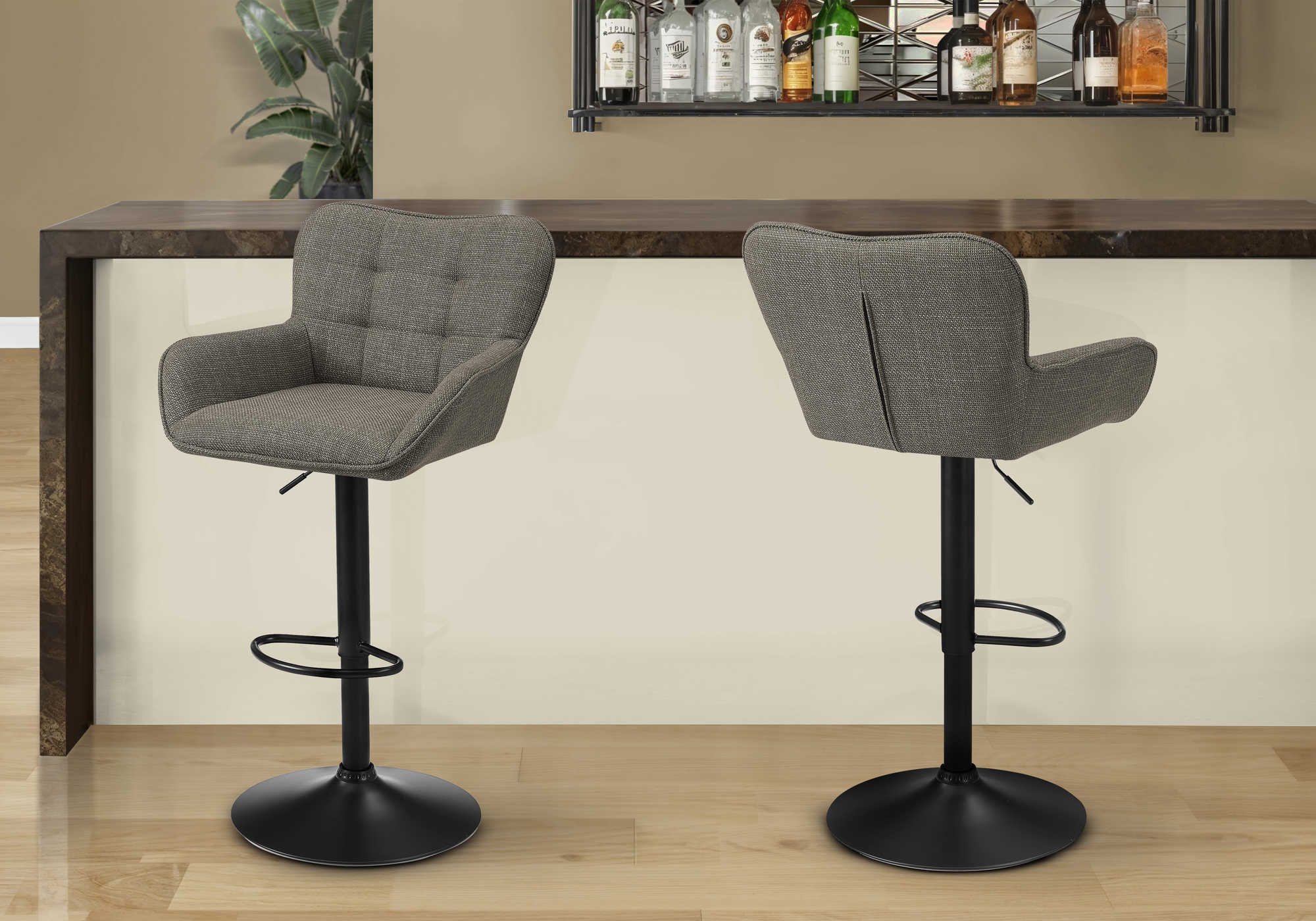 TABOURET DE BAR - 2PCS / TISSU TAUPE / NOIR HAUTEUR REGLABLE – I 2331