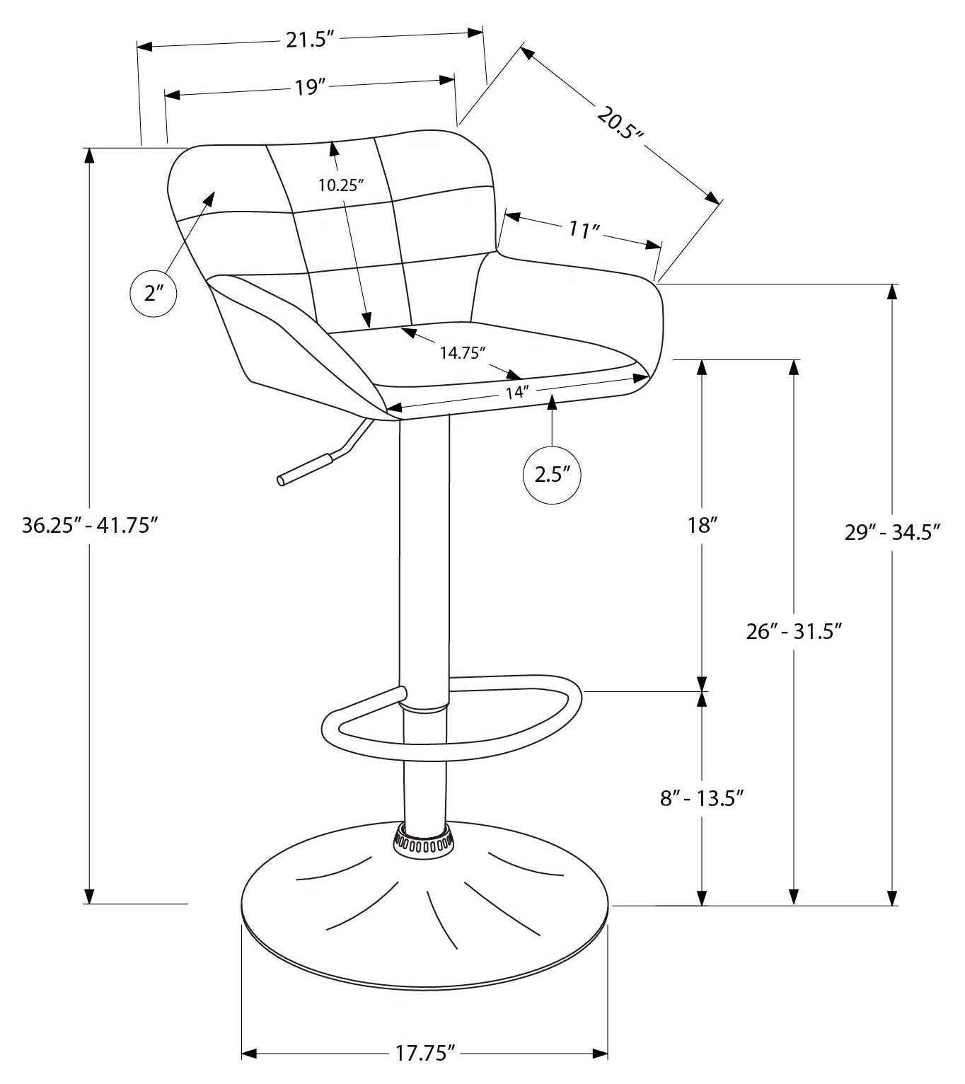 TABOURET DE BAR - 2PCS / TISSU GRIS / NOIR HAUTEUR REGLABLE – I 2333