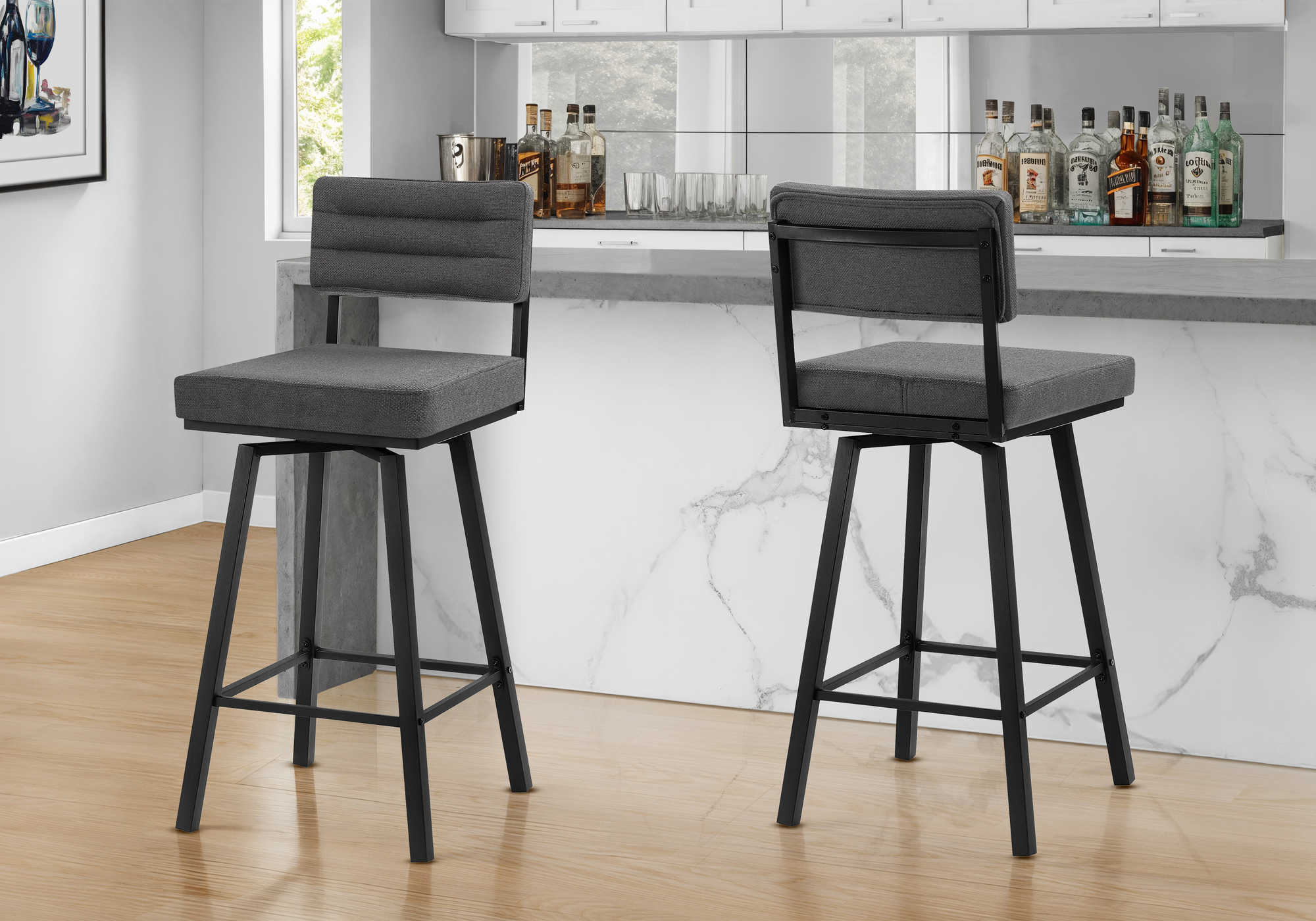 TABOURET DE BAR - 2PCS / 40"H BAR / PIVOTANT / TISSU GRIS – I 2341