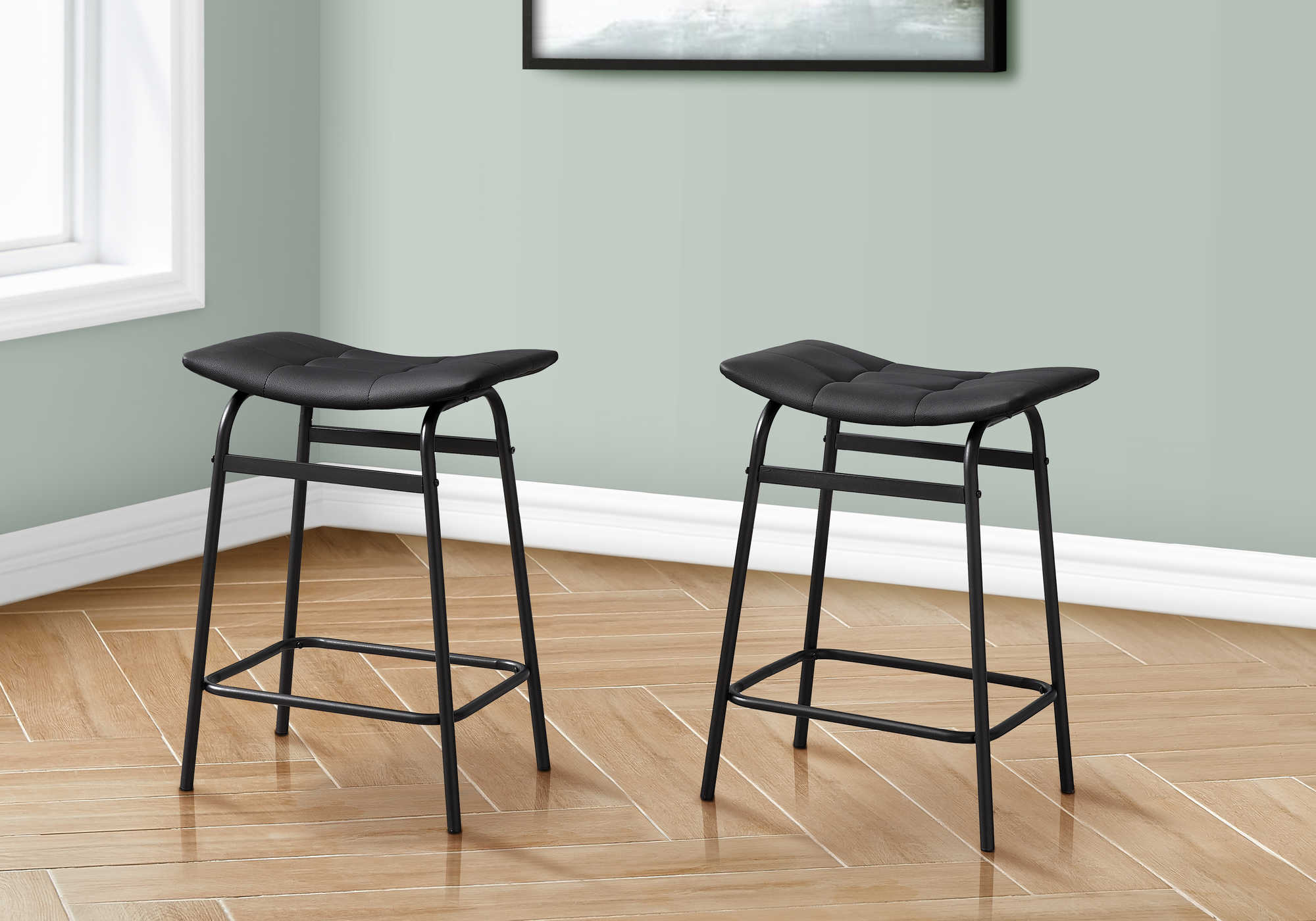 TABOURET DE BAR - 2PCS / PU NOIR / NOIR HAUTEUR COMPTOIR – I 2384