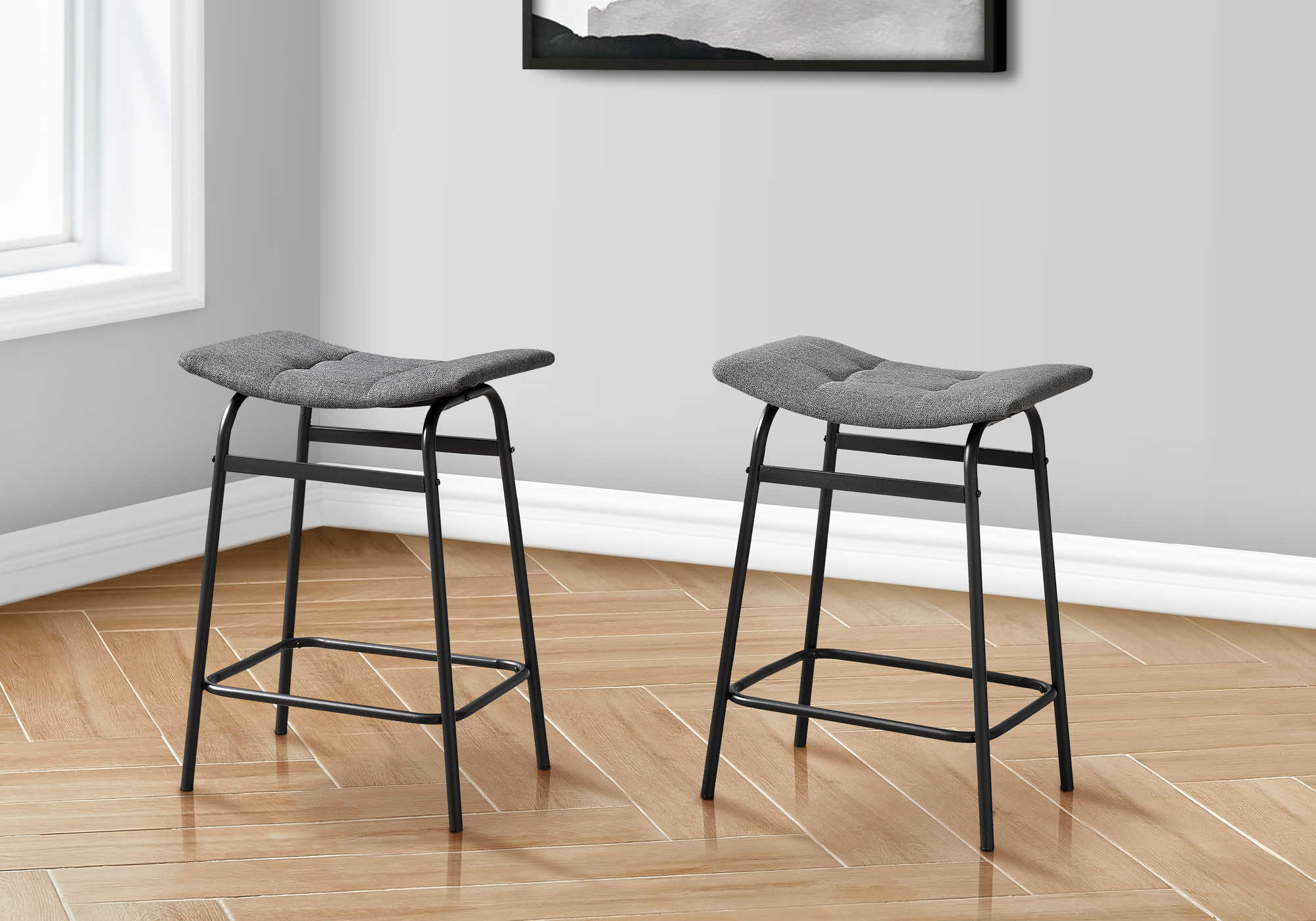 TABOURET DE BAR - 2PCS / GRIS / NOIR HAUTEUR COMPTOIR – I 2385