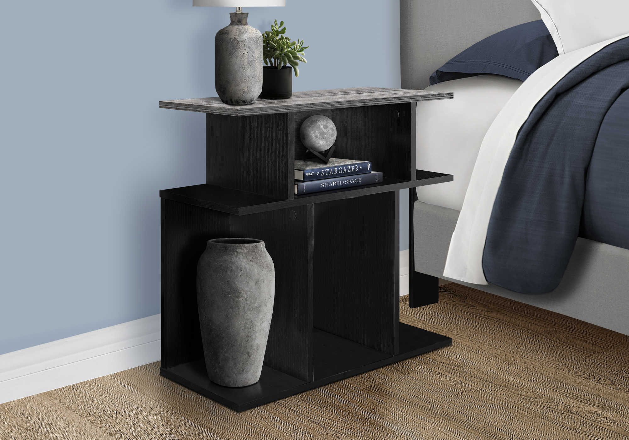 TABLE DE CHEVET - 24"H / NOIR / DESSUS GRIS – I 2477.