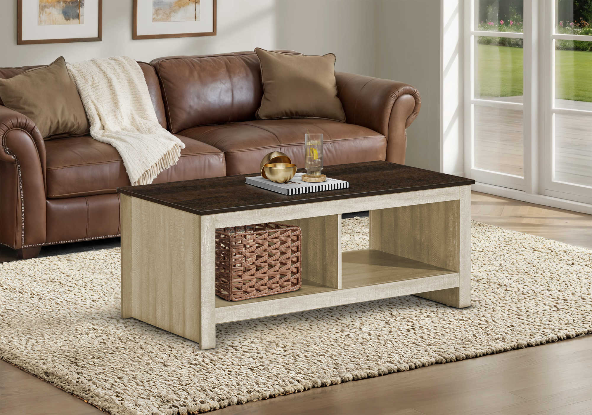TABLE DE SALON - 44"L / BEIGE PALE / CHENE FONCE – I 2508