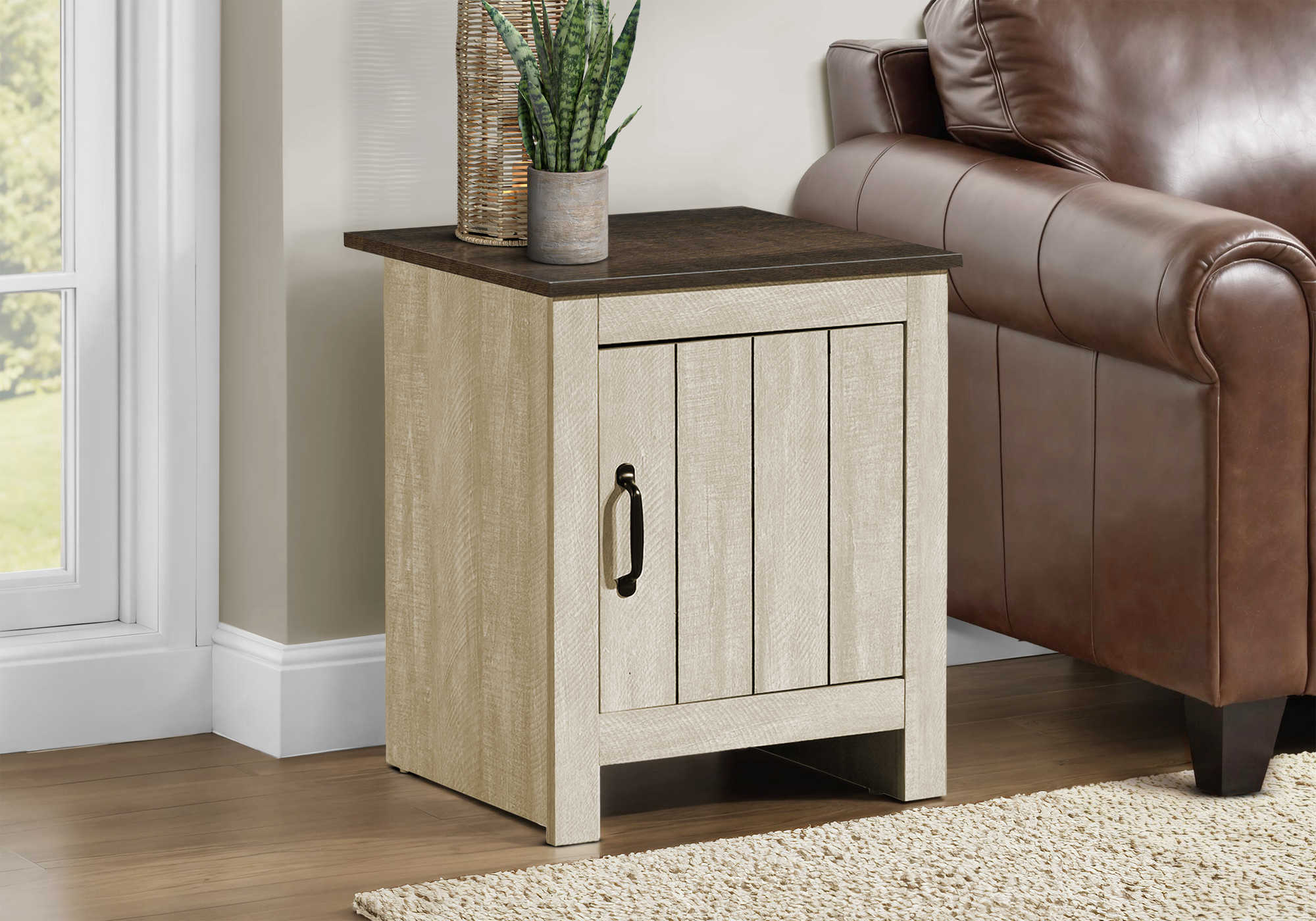 TABLE D'APPOINT - 22"H / BEIGE PALE / CHENE FONCE / 1 PORTE – I 2509