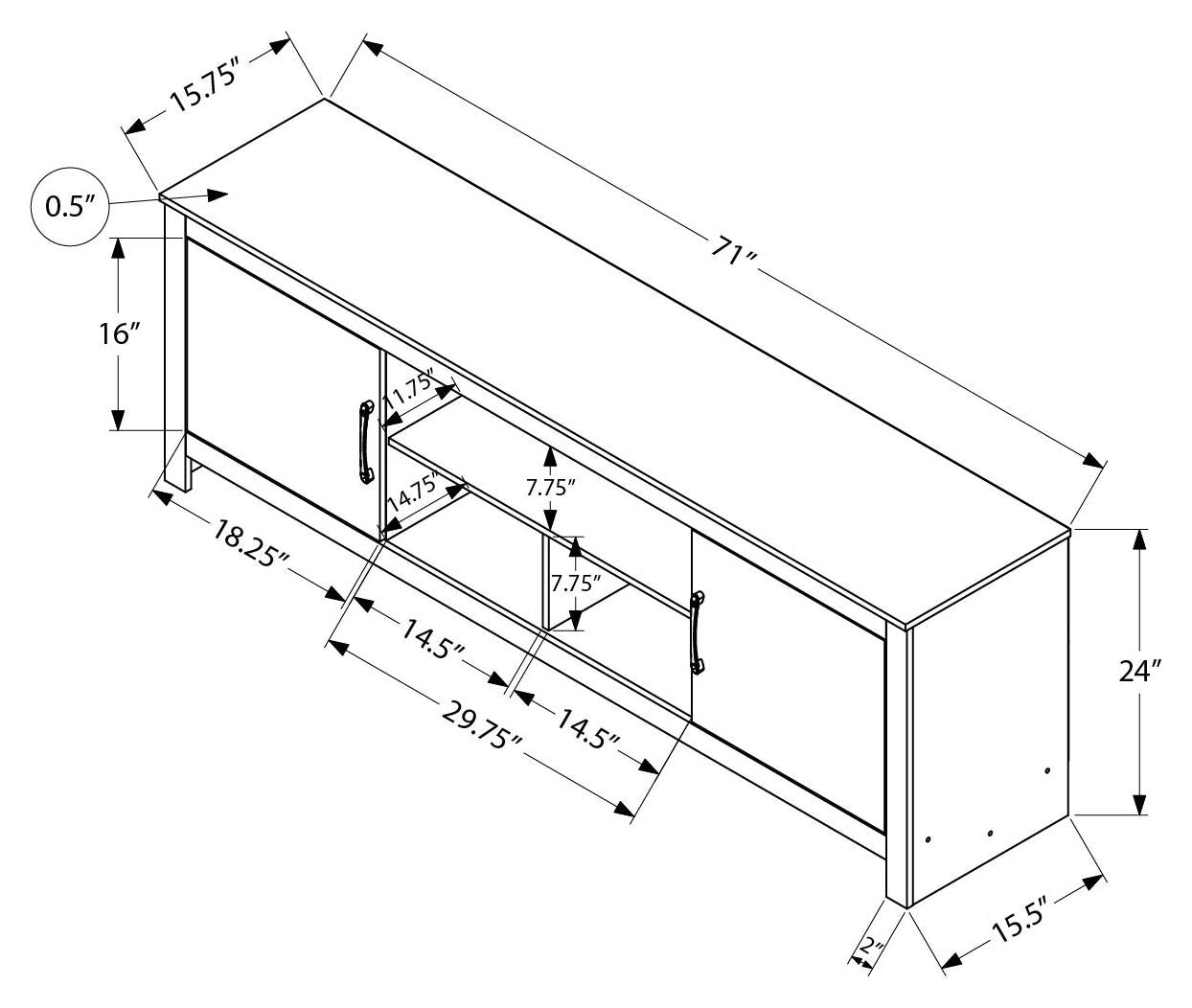 MEUBLE TV - 72"L / GRIS RUSTIQUE AVEC 2 PORTES – I 2511