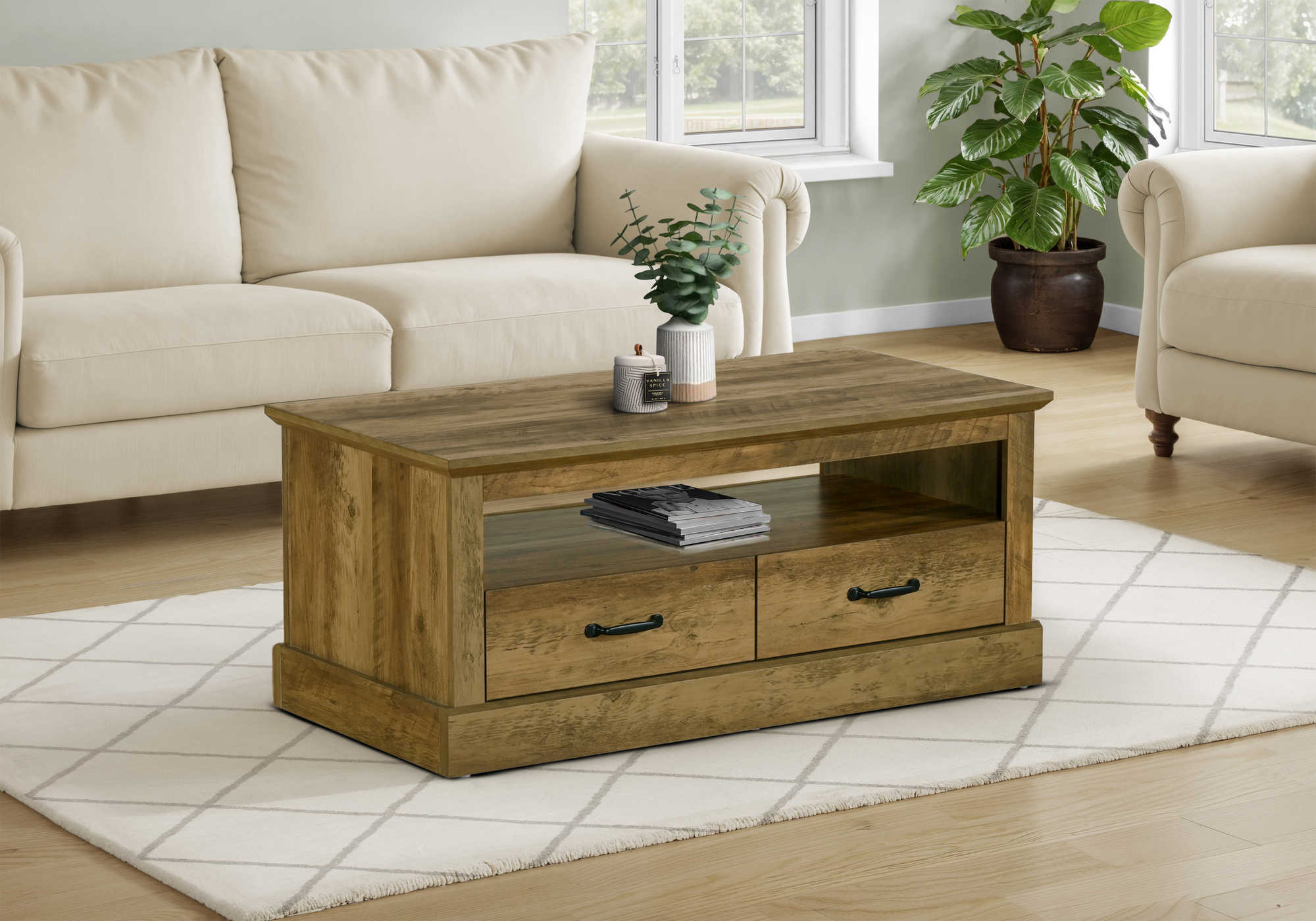 TABLE DE SALON - 42"L / BRUN FONCE CHENE / 2 TIROIRS – I 2525