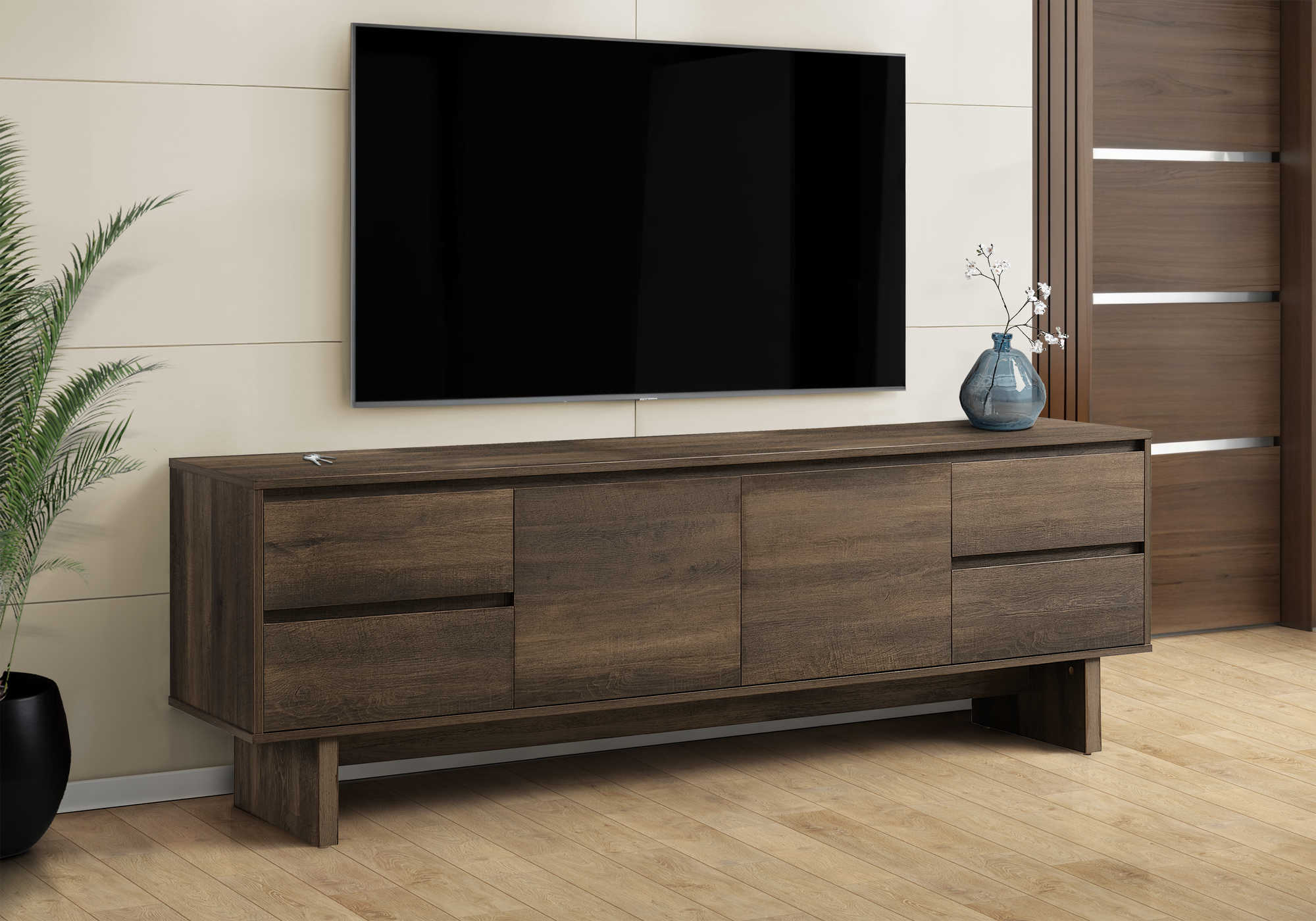MEUBLE TV - 72"L / BRUN SIMILI-BOIS – I 2718