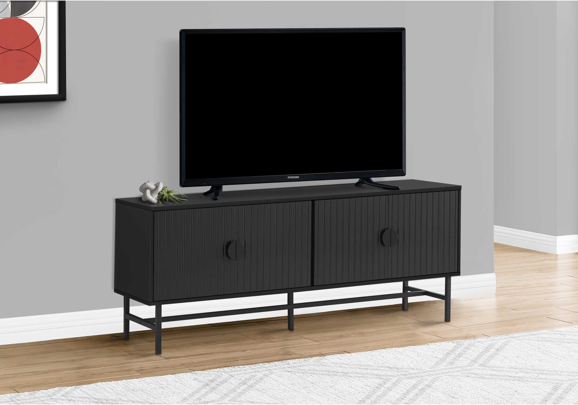 Image of tv stand - 60"l / black with black metal i 2733.