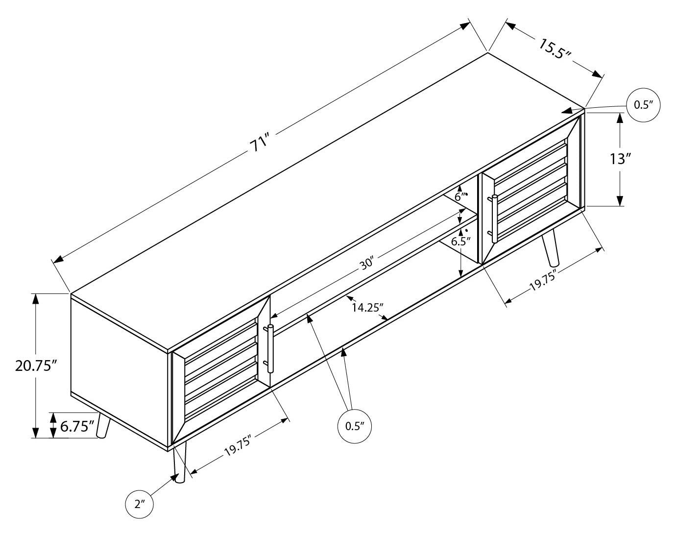 MEUBLE TV - 72"L / NOIR AVEC 2 PORTES – I 2749