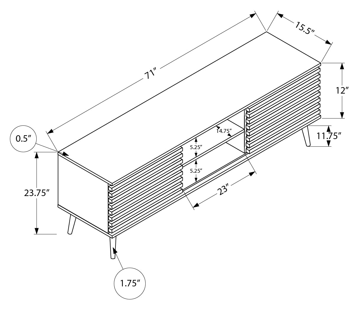 MEUBLE TV - 72"L / NOIR AVEC 2 PORTES – I 2783