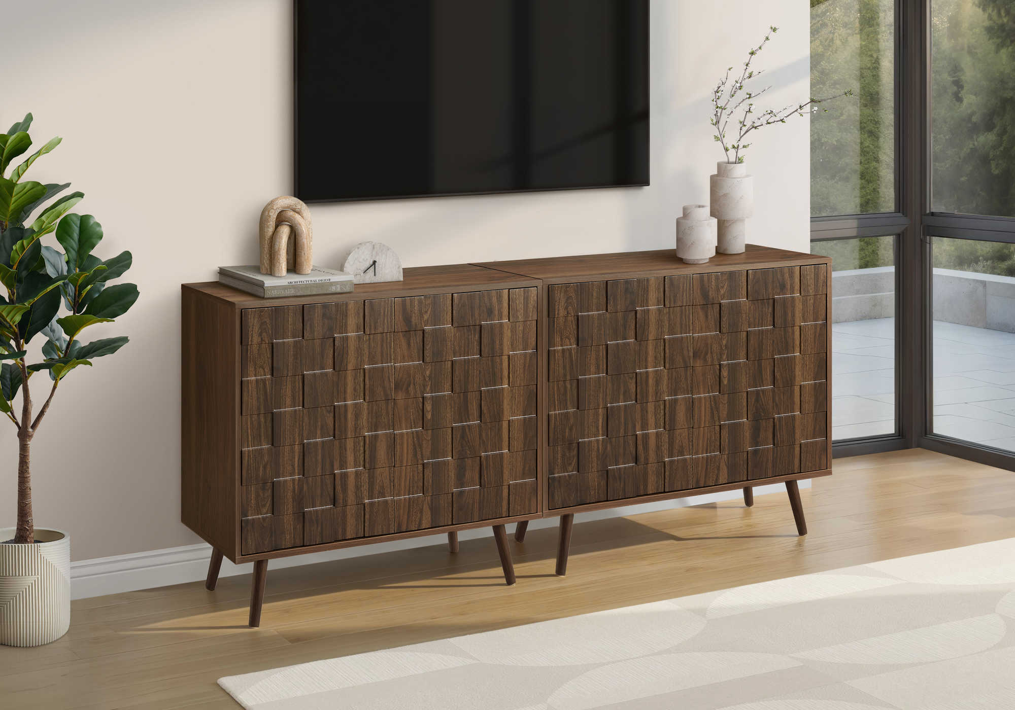 COMMODE - 32"H / NOYER FONCE AVEC 2 PORTES – I 2789