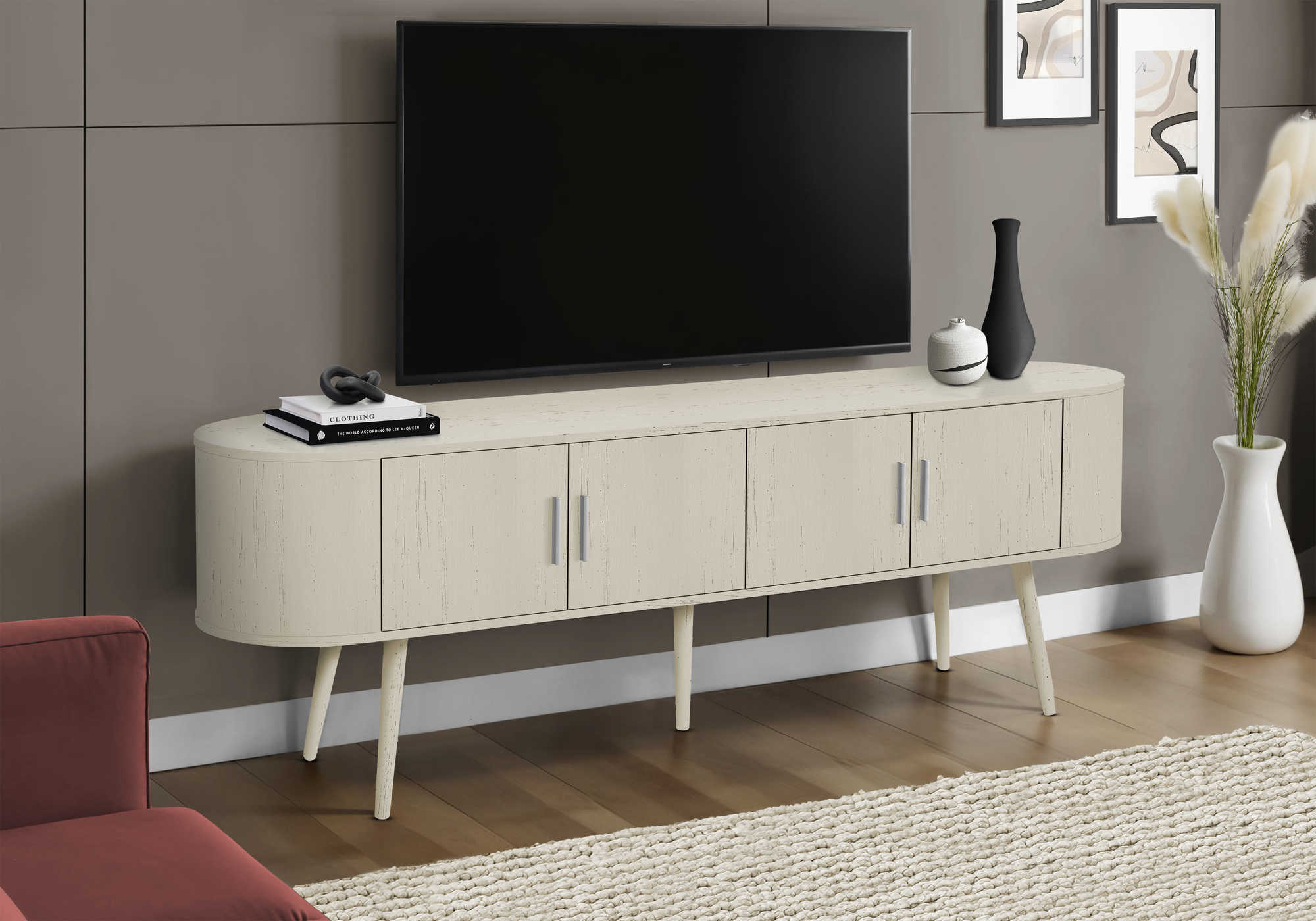 MEUBLE TV - 72"L / BLANC ANTIQUE AVEC 4 PORTES – I 2799