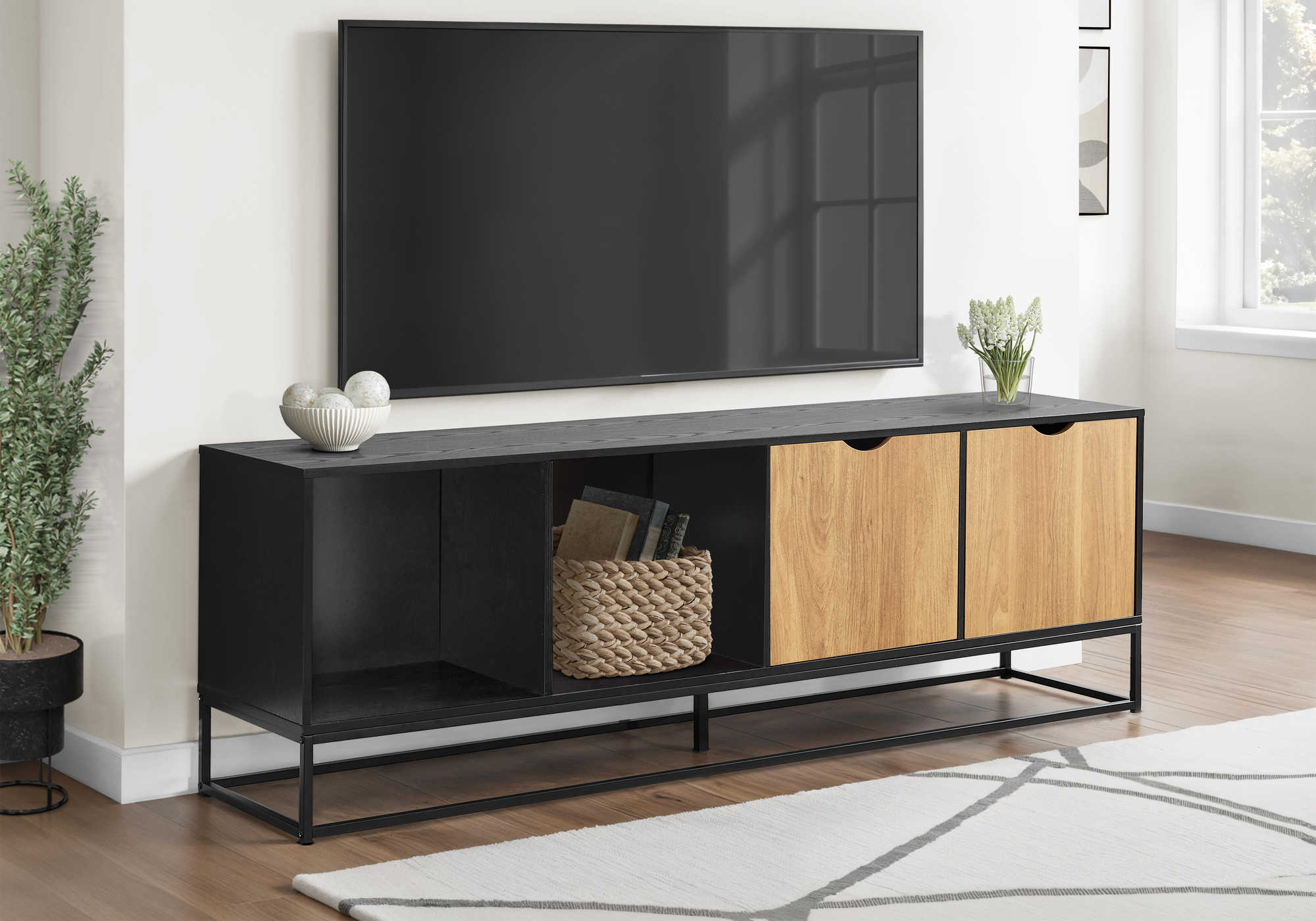 MEUBLE TV - 72"L / NOIR / METAL AVEC 2 PORTES – I 2825