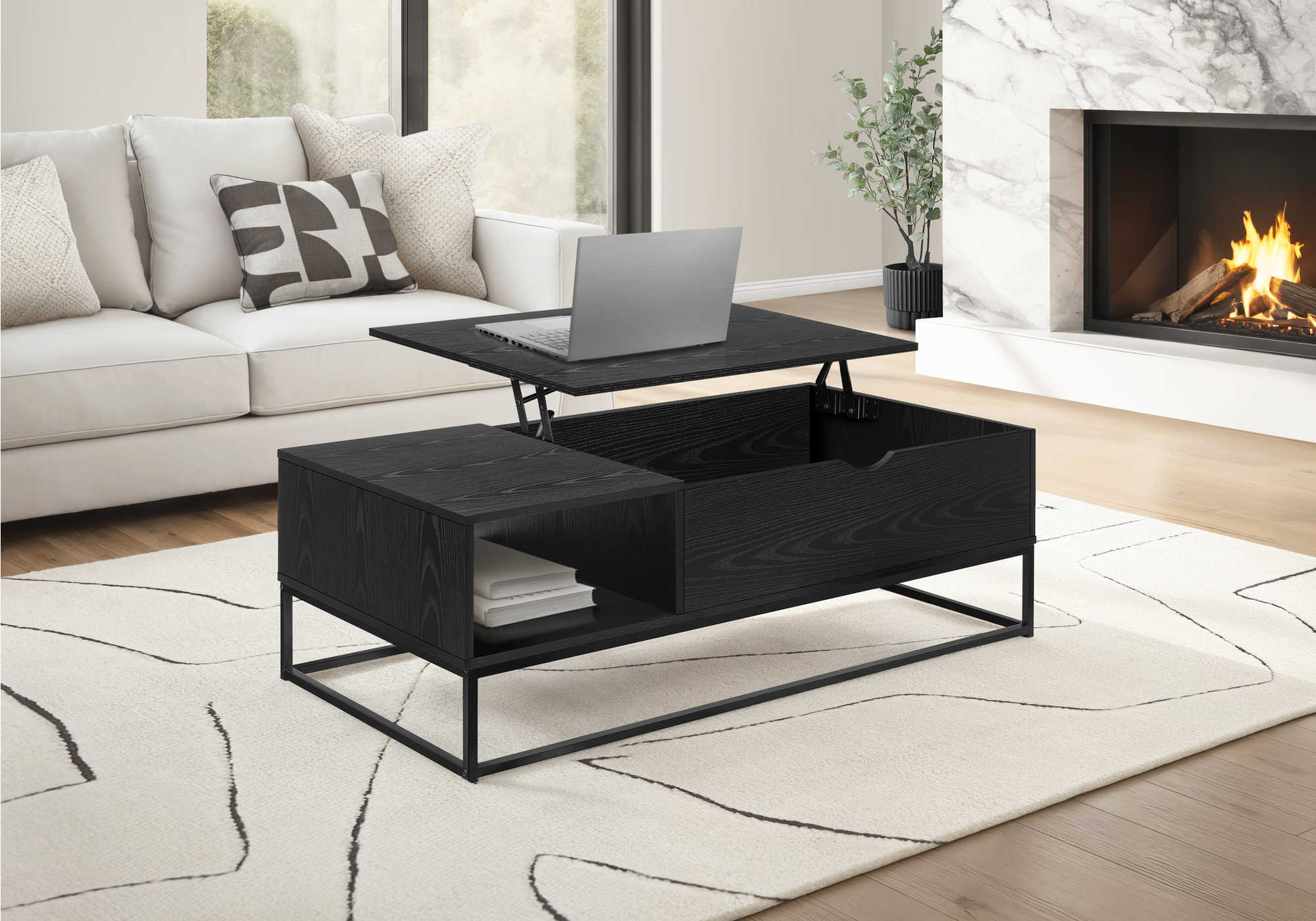 TABLE DE SALON - 48"L / DESSUS MONTANT NOIR / METAL NOIR – I 2826