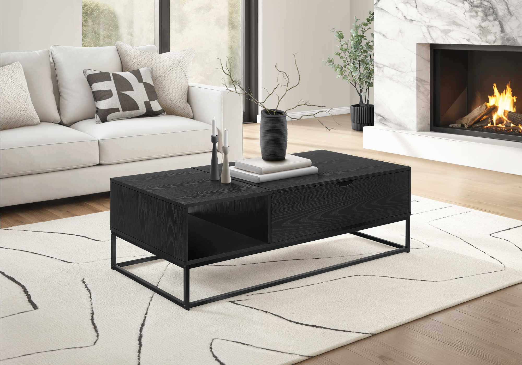 TABLE DE SALON - 48"L / DESSUS MONTANT NOIR / METAL NOIR – I 2826