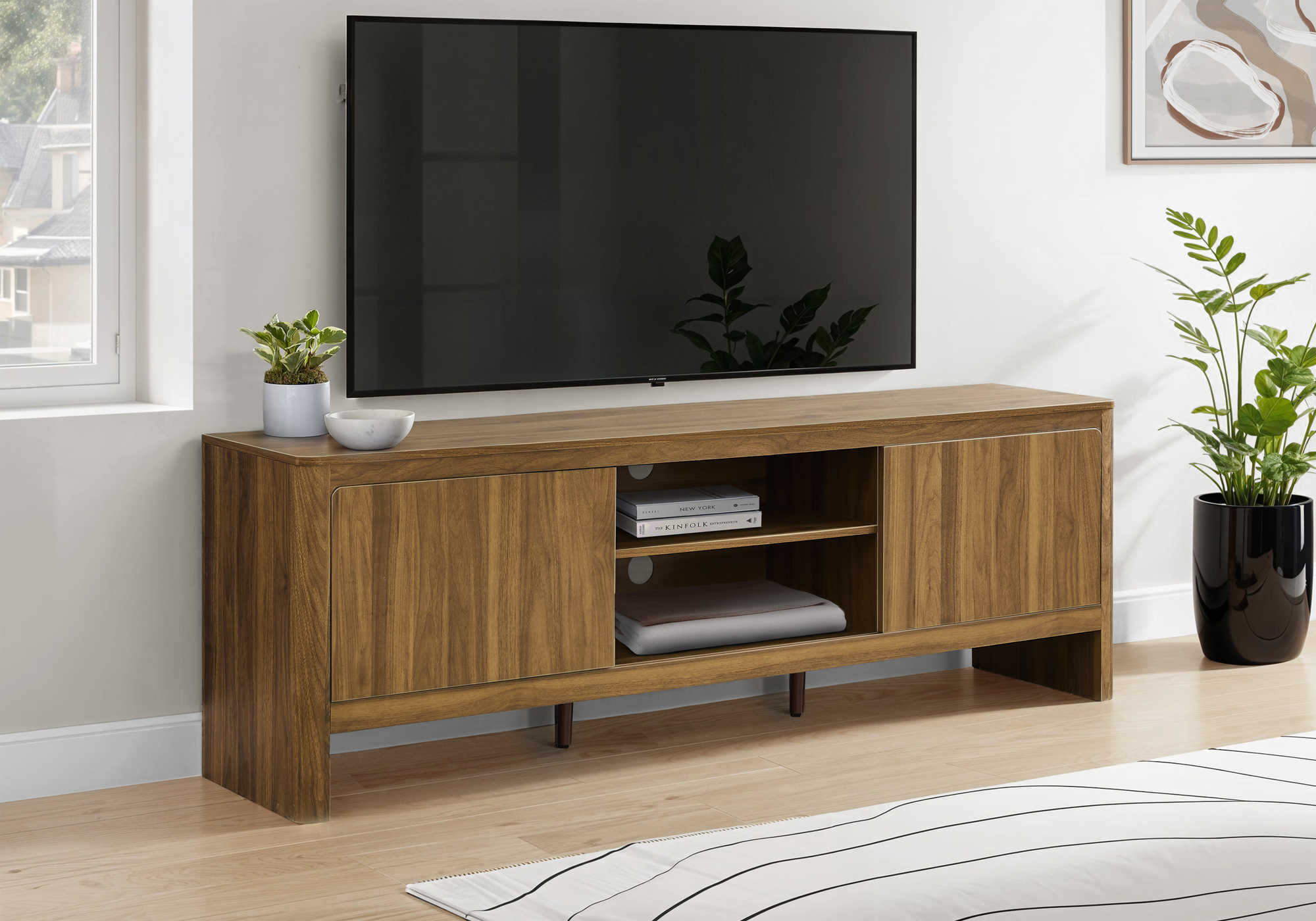 MEUBLE TV - 72"L / NOYER FONCE AVEC 2 PORTES – I 2833