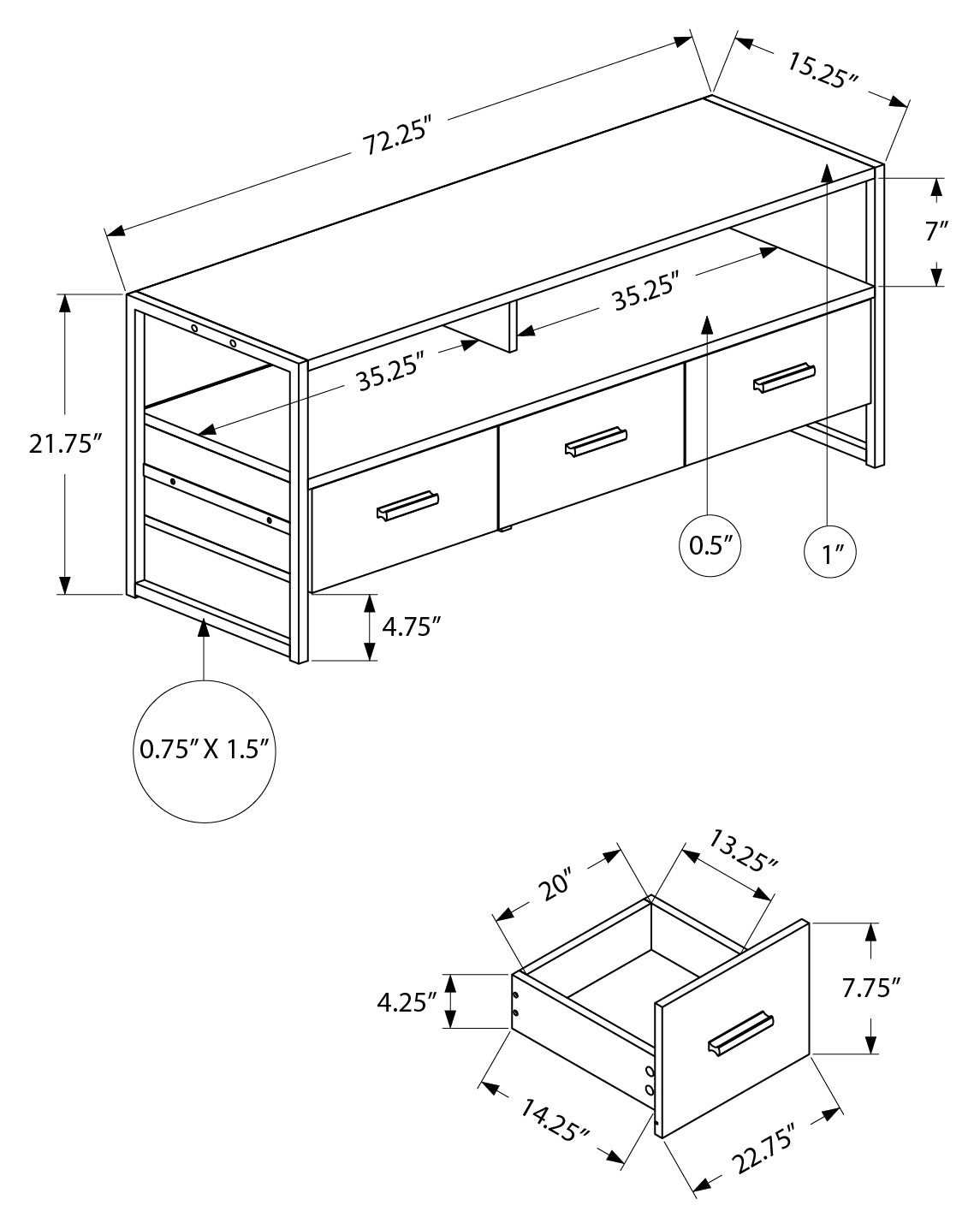 MEUBLE TV - 72"L / NOIR / METAL NOIR – I 2845
