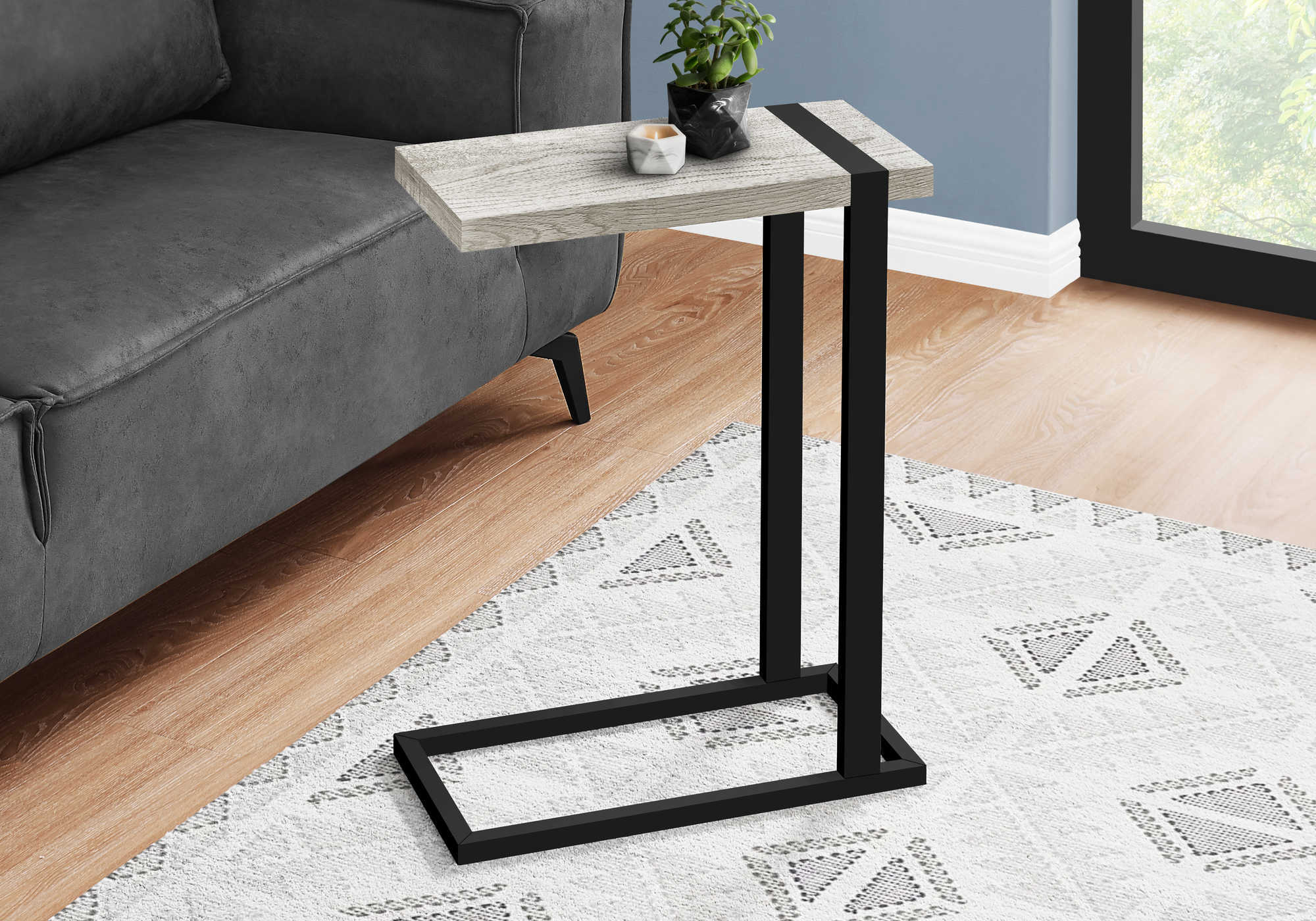 TABLE DE CHEVET - FAUX BOIS GRIS / METAL NOIR – I 2858.