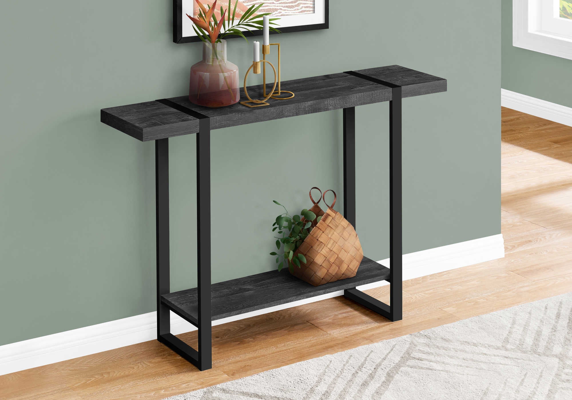 Image of accent table - 48"l / black reclaimed wood-look / black   i 2861.