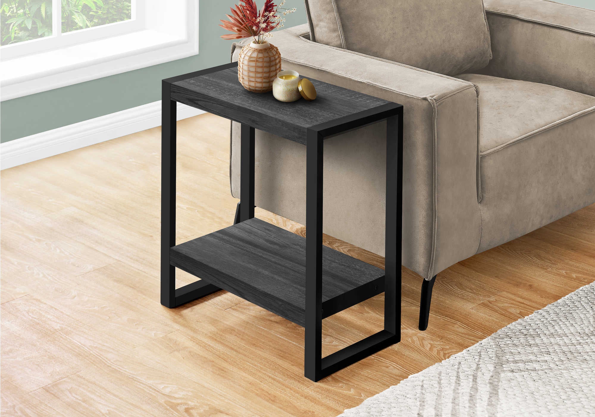 TABLE DE CHEVET - FAUX BOIS NOIR / METAL NOIR – I 2862.