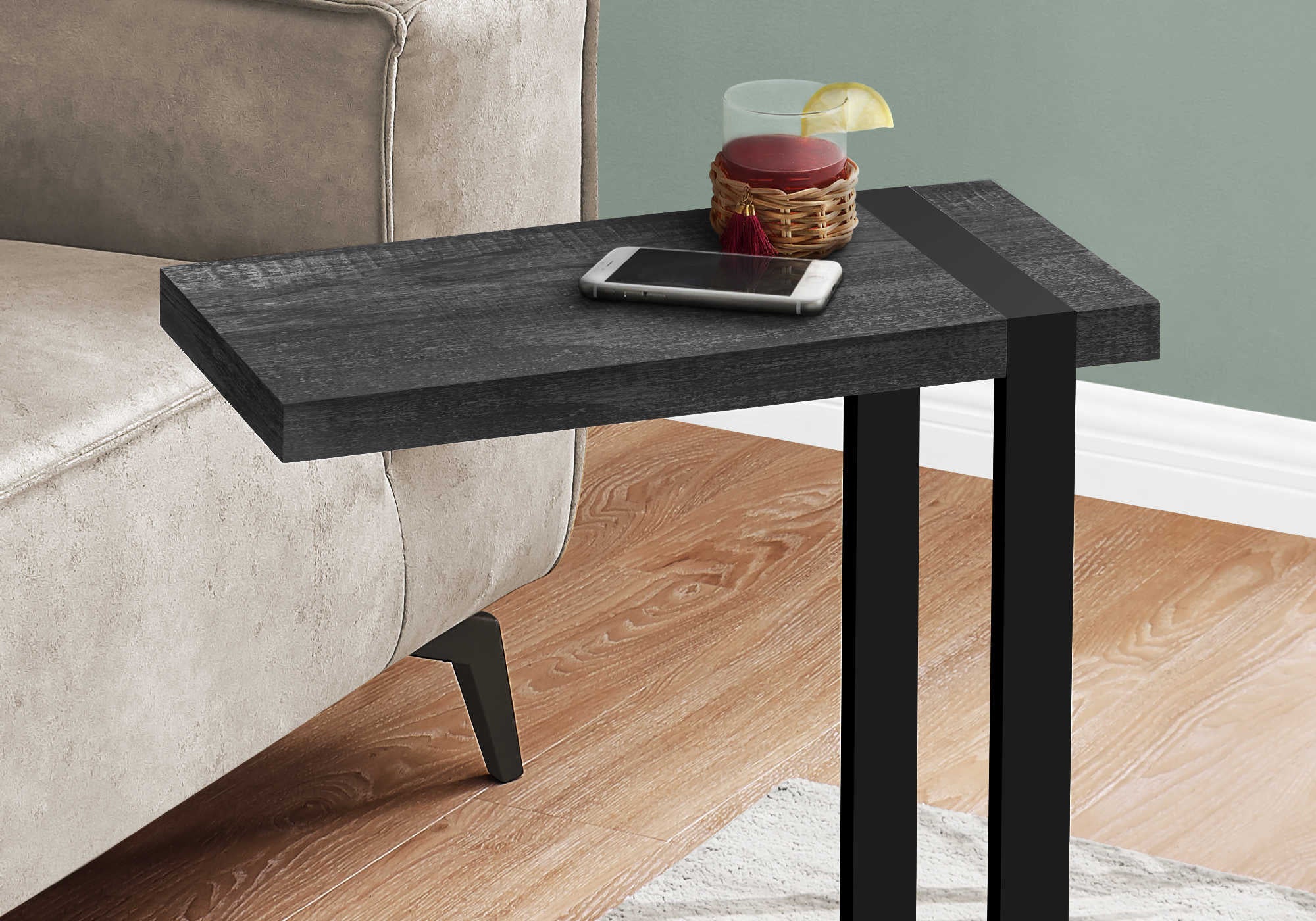 TABLE DE CHEVET - FAUX BOIS NOIR / METAL NOIR – I 2863.