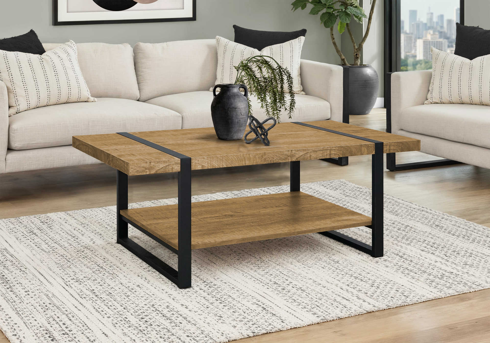TABLE DE SALON - ASPECT BOIS DE MANGUE / METAL NOIR – I 2884